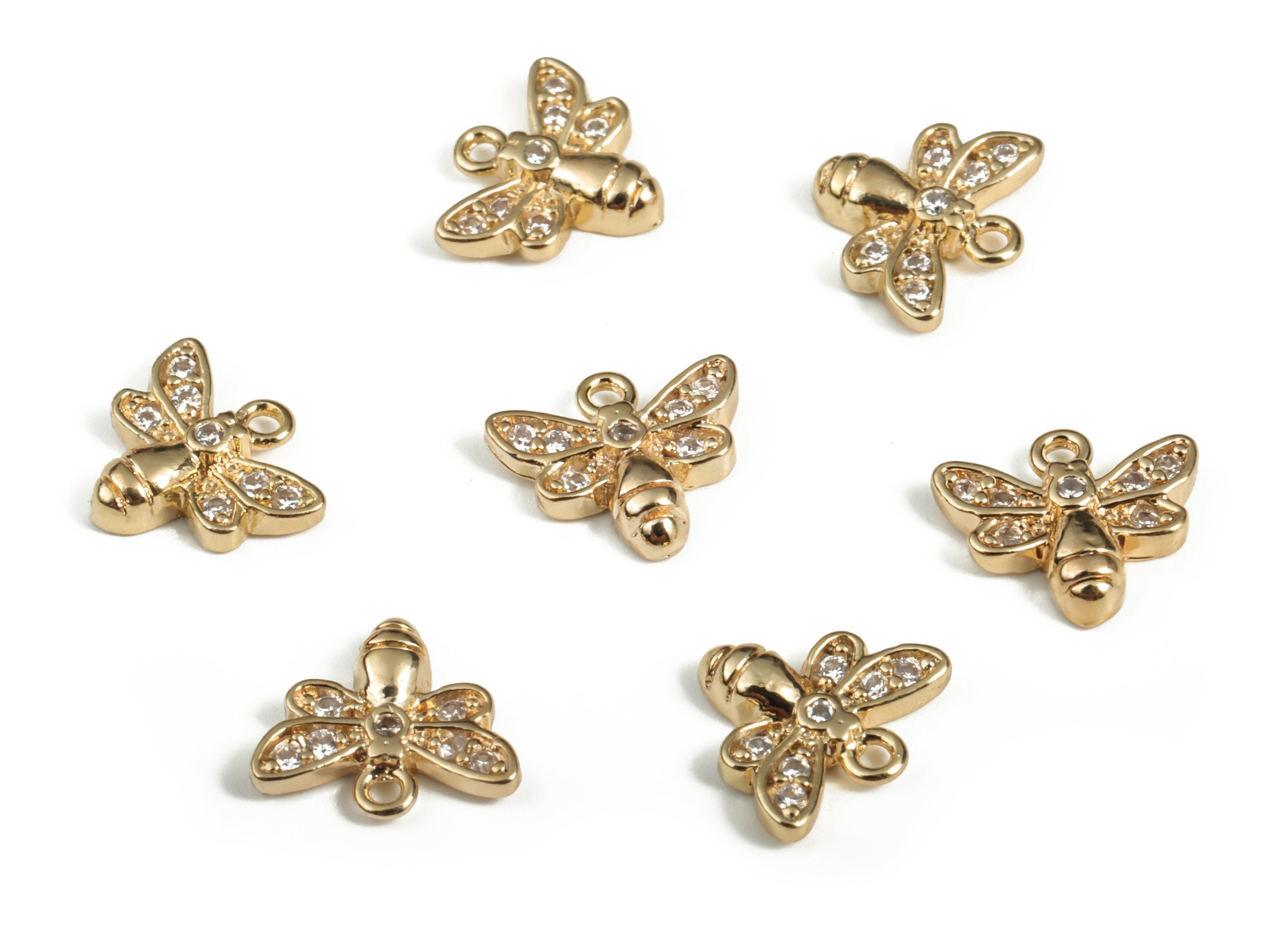 Brass Dragonfly Earring Charms With Zircons - Gold Dragonfly Pendant - 18K Real Gold Plated Brass - Jewelry Supplies - 9.5x8x2mm - RGP3121 - DOMEDBAZAAR
