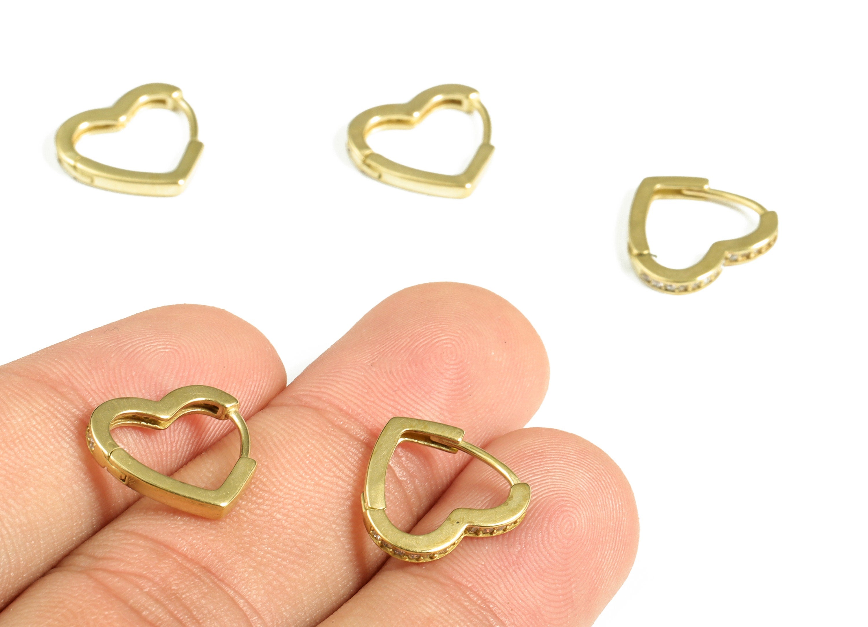 Dainty Heart Hoop Earrings - Brass Heart Earrings – Love Heart Huggies Earring – Minimal Dainty Hoop Earring - 14.14×13.33×2.01mm - PP4089 - DOMEDBAZAAR