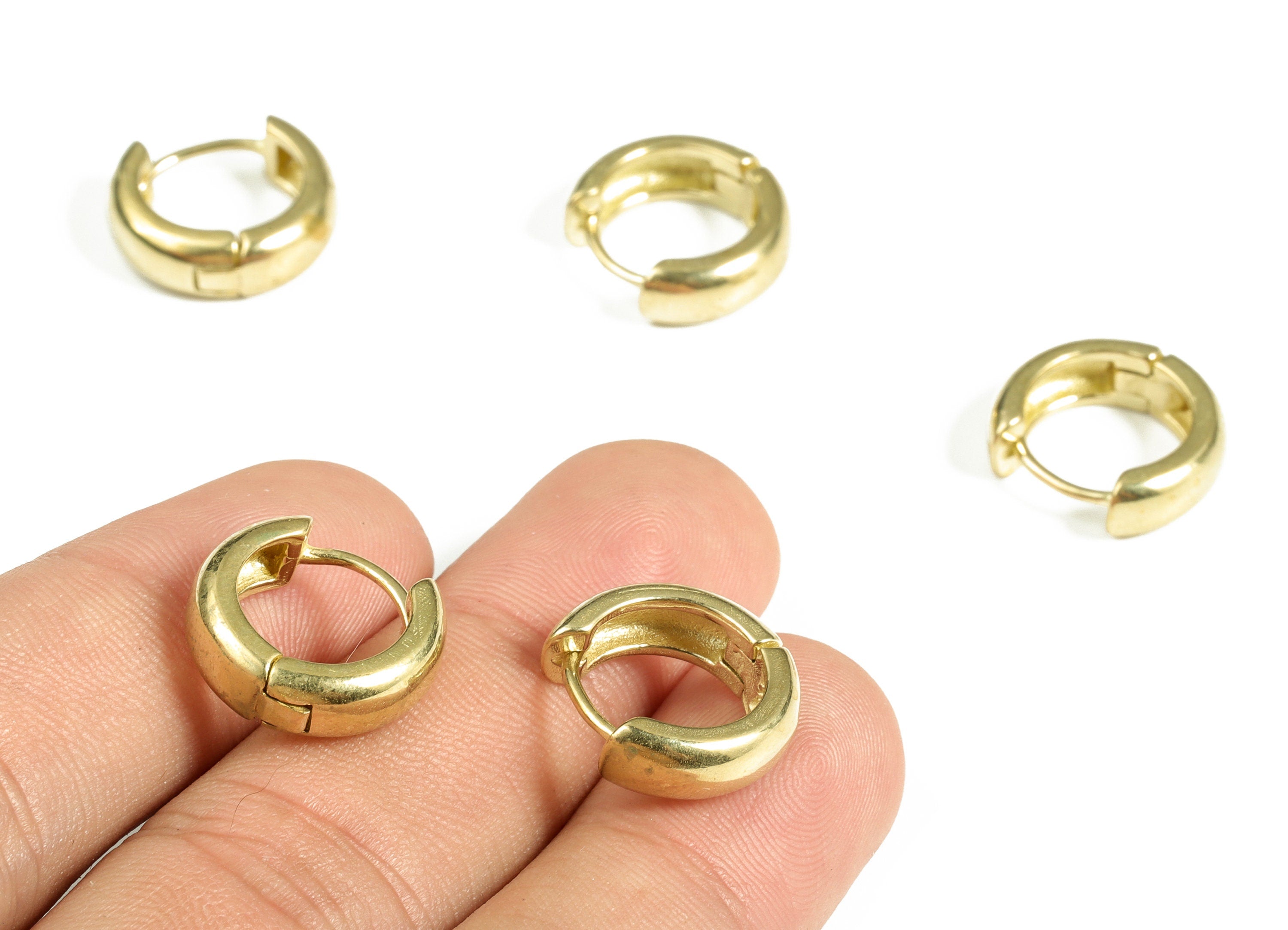Round Hoop Thick Earring – Dainty Round Brass Huggie Earring – Chunky Hoop Earring – Small Circle Hoop Earring- 15.87×14.64×2.56mm - PP4090 - DOMEDBAZAAR