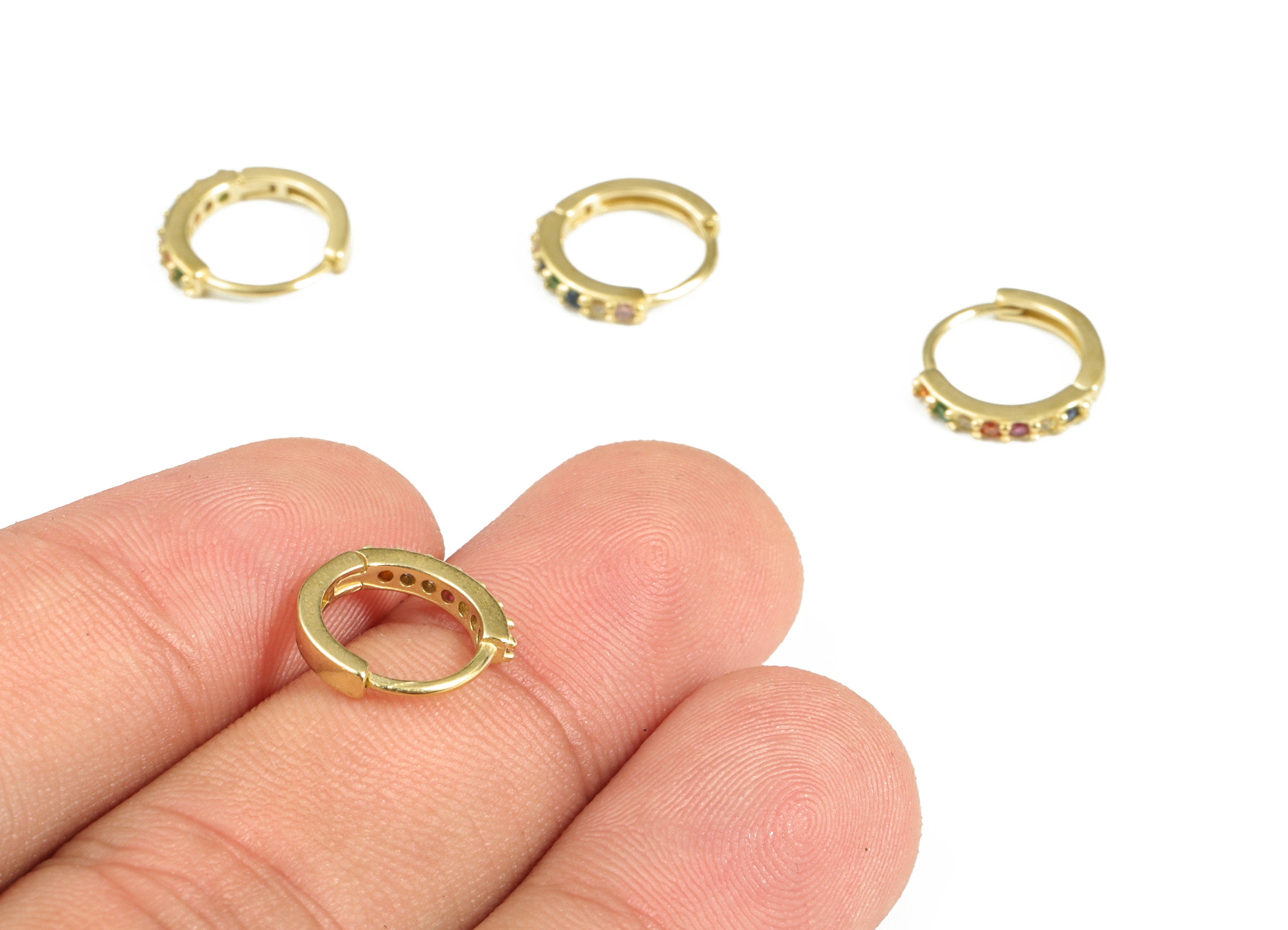 Brass Earring Huggie - Zircon Earring Hoop Huggie – Multicolor Zircon Huggie Earrings - Earring Supplies - 12.11×11.39×1.92mm - PP4099 - DOMEDBAZAAR