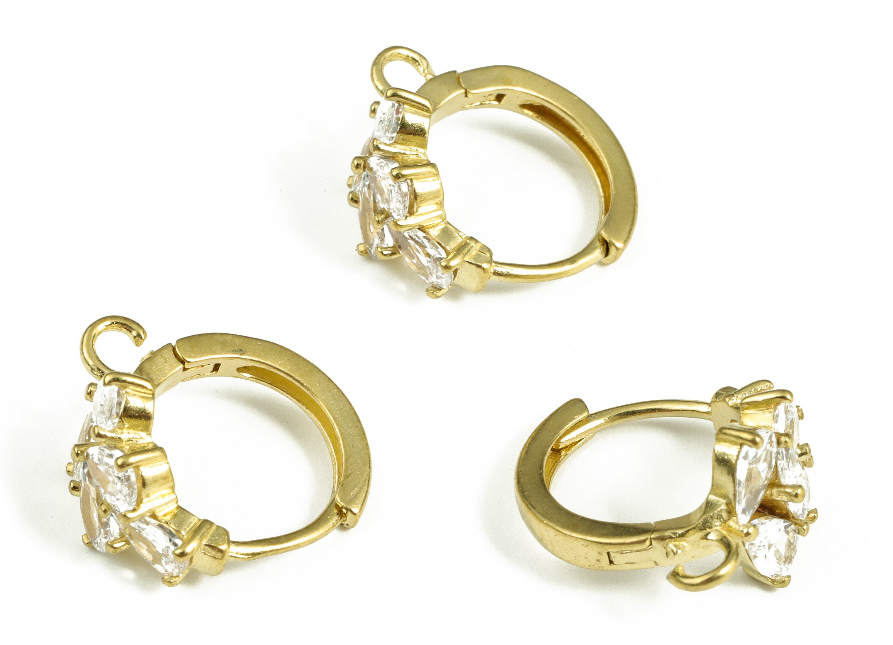 Zircon Leaf Huggies Hoop Earrings - Dainty Huggie with Open Ring – Small Hoop Earrings – Earring Supplies - 16.88×15.02×2.86mm - PP4105 - DOMEDBAZAAR