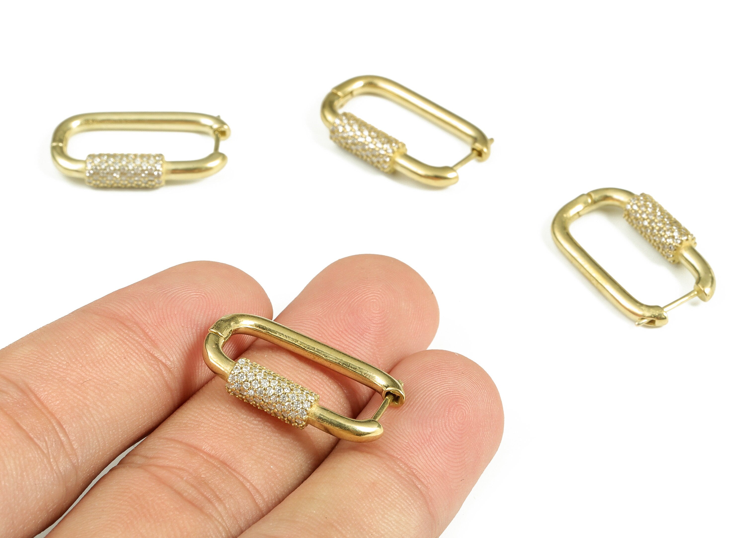 Brass Huggies Hoop Earrings – U Shaped Hoops - Zircon Earring Hoop – Hinged Snap Closure Hoop Earrings - 24.4×14.95×4.71mm - PP4109 - DOMEDBAZAAR