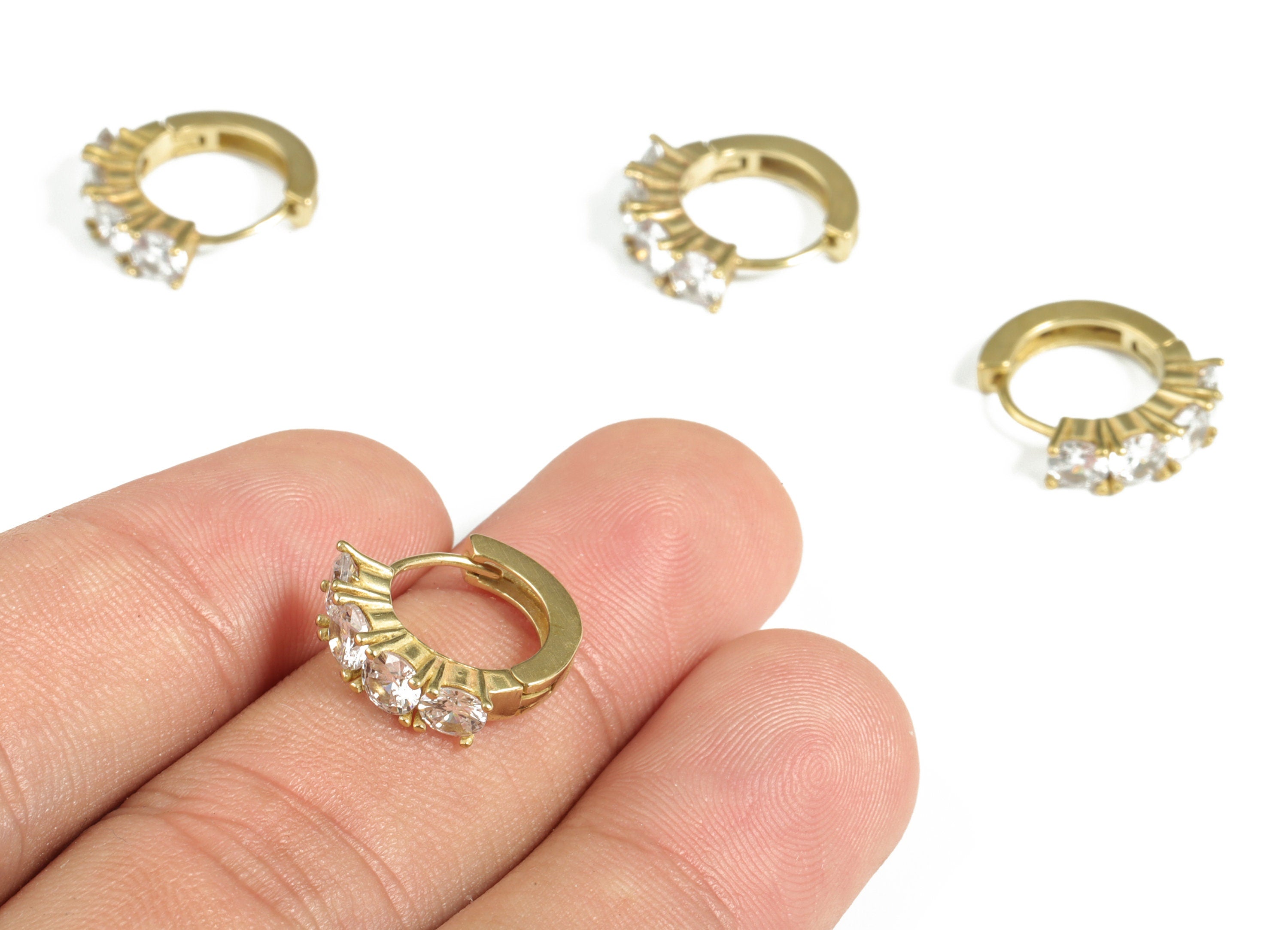 Brass Huggies Hoop Earrings – Raw Brass Hoop Earring with Zircons – Dainty Zircon Hoops – Jewelry Supplies - 15.87×14.32×3.92mm - PP4111 - DOMEDBAZAAR