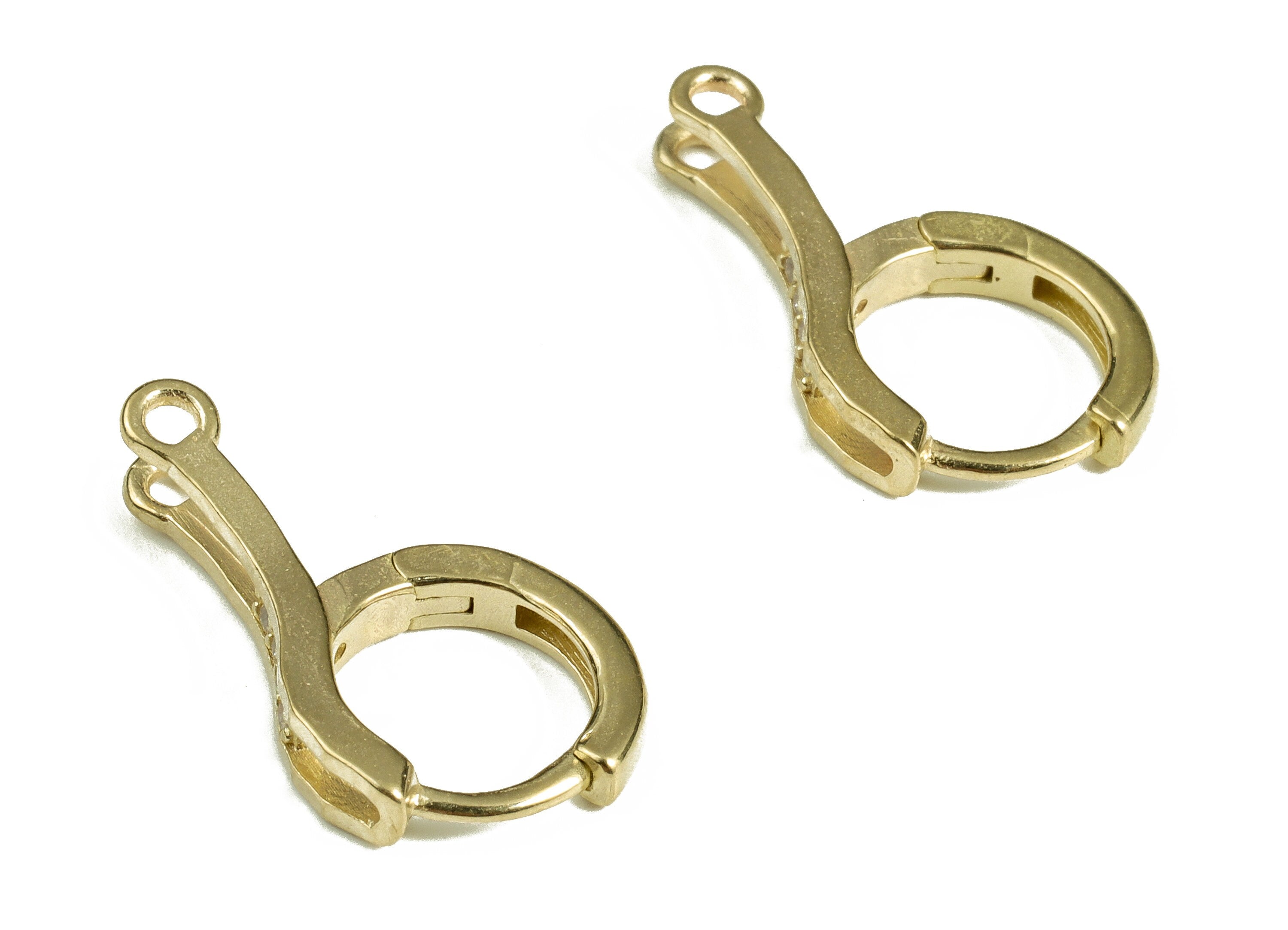 Brass Huggie Hoop Earring – Zircon Hoop Earrings – Two Holes – Earring Findings – DIY Jewelry Making Supplies - 19.48×11.66×1.65mm - PP4115 - DOMEDBAZAAR