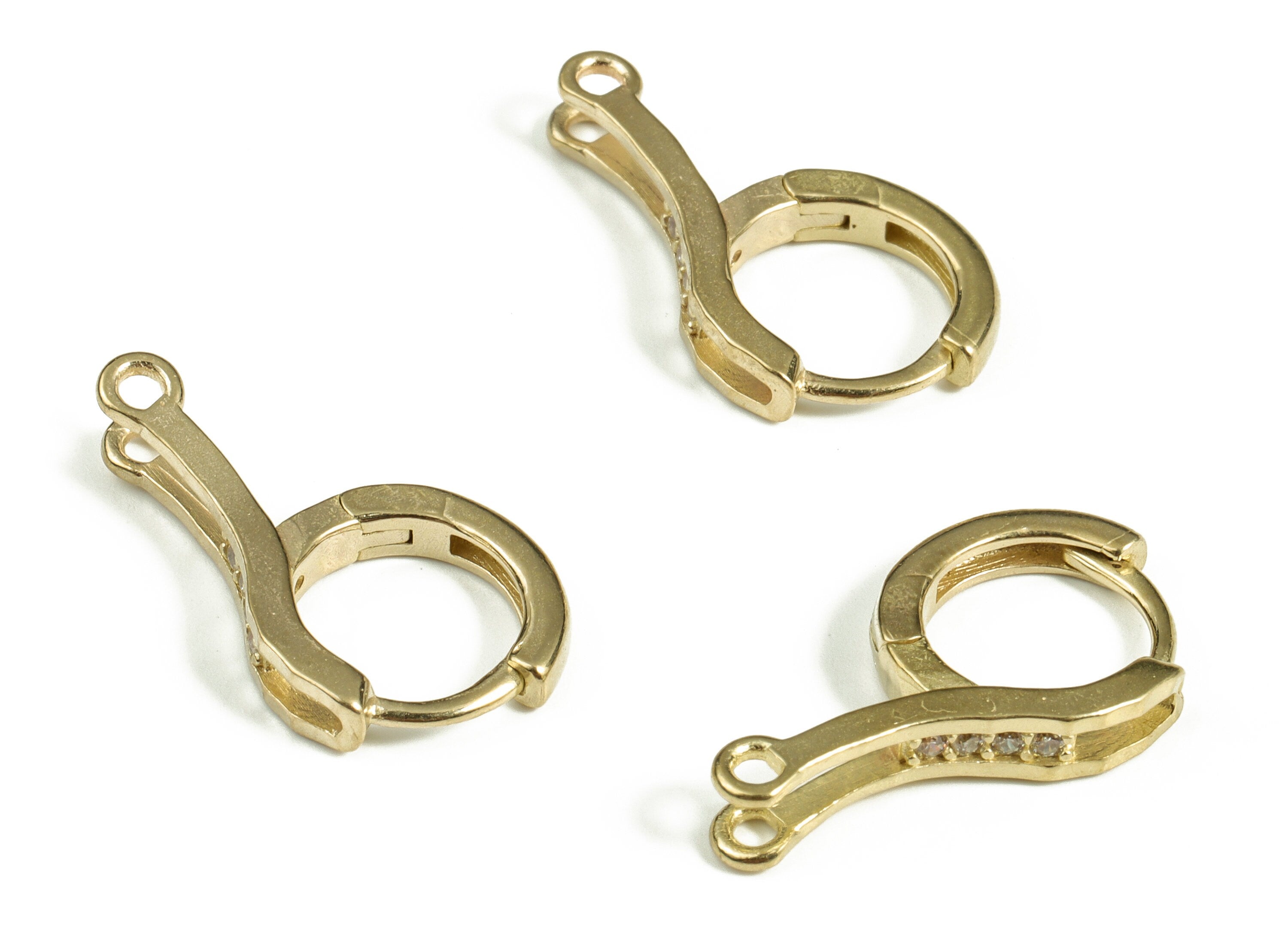 Brass Huggie Hoop Earring – Zircon Hoop Earrings – Two Holes – Earring Findings – DIY Jewelry Making Supplies - 19.48×11.66×1.65mm - PP4115 - DOMEDBAZAAR