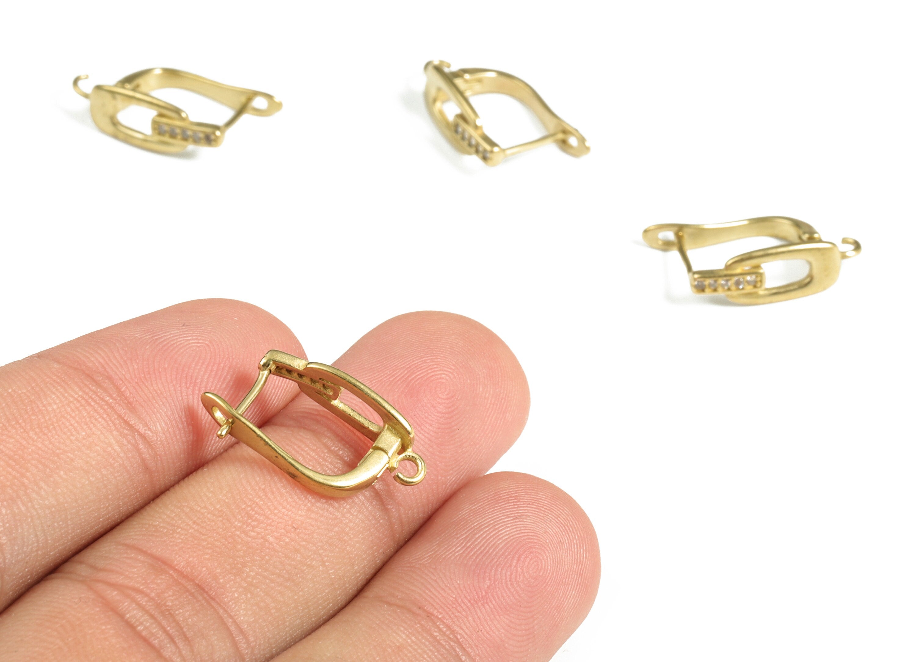 Raw Brass Dainty Zircon Stud Earrings – Link Chain Shape Earring with Open Ring – Earring Supply - 19.62×12.19×1.34mm - PP4116 - DOMEDBAZAAR