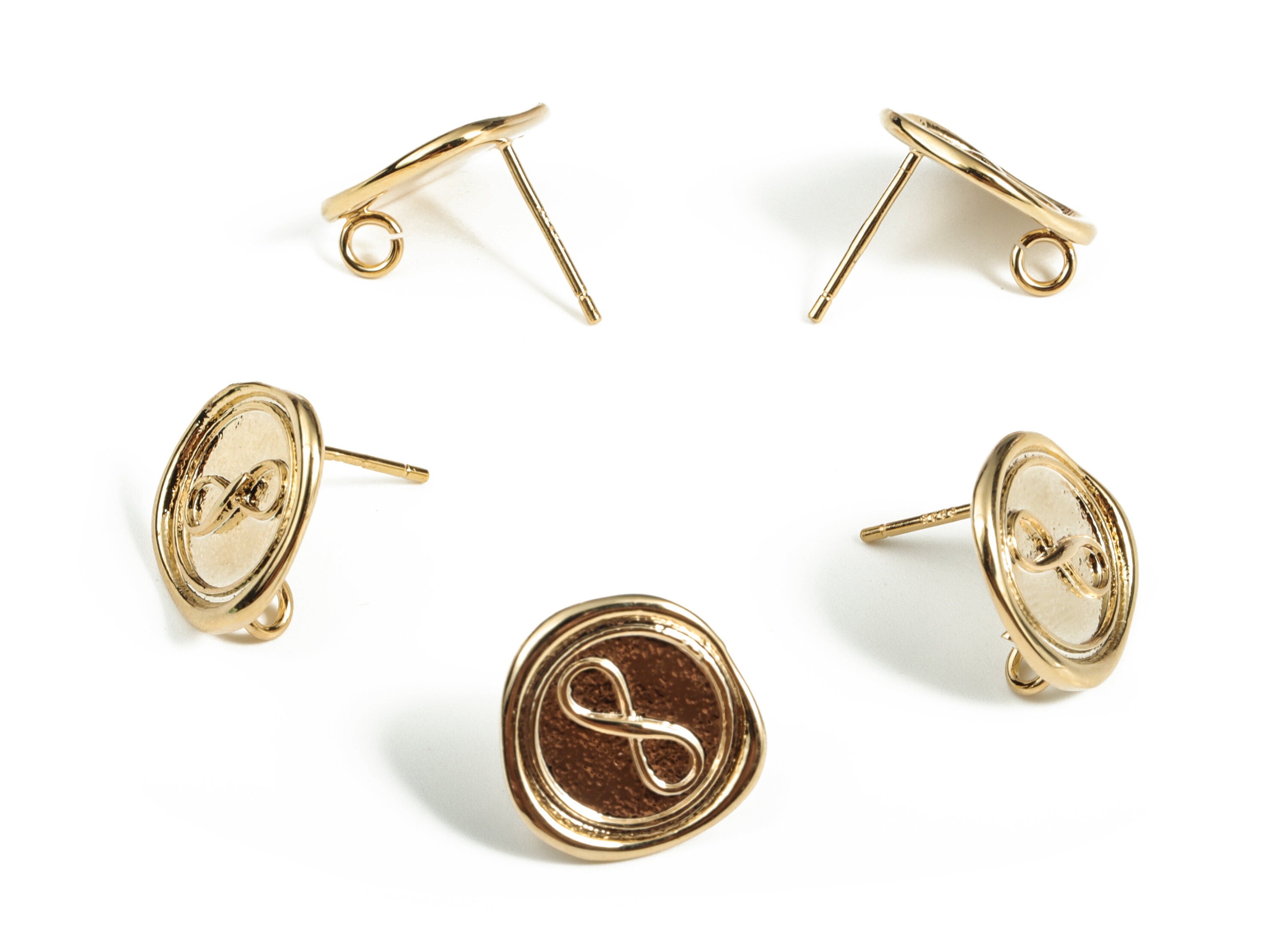 Brass Round 8 Earring Post - Gold Circle 8 Earring Stud - 18K Real Gold Plated Brass - 925 Silver Stud - 13.2x12.98x1.47mm - RGP3126 - DOMEDBAZAAR