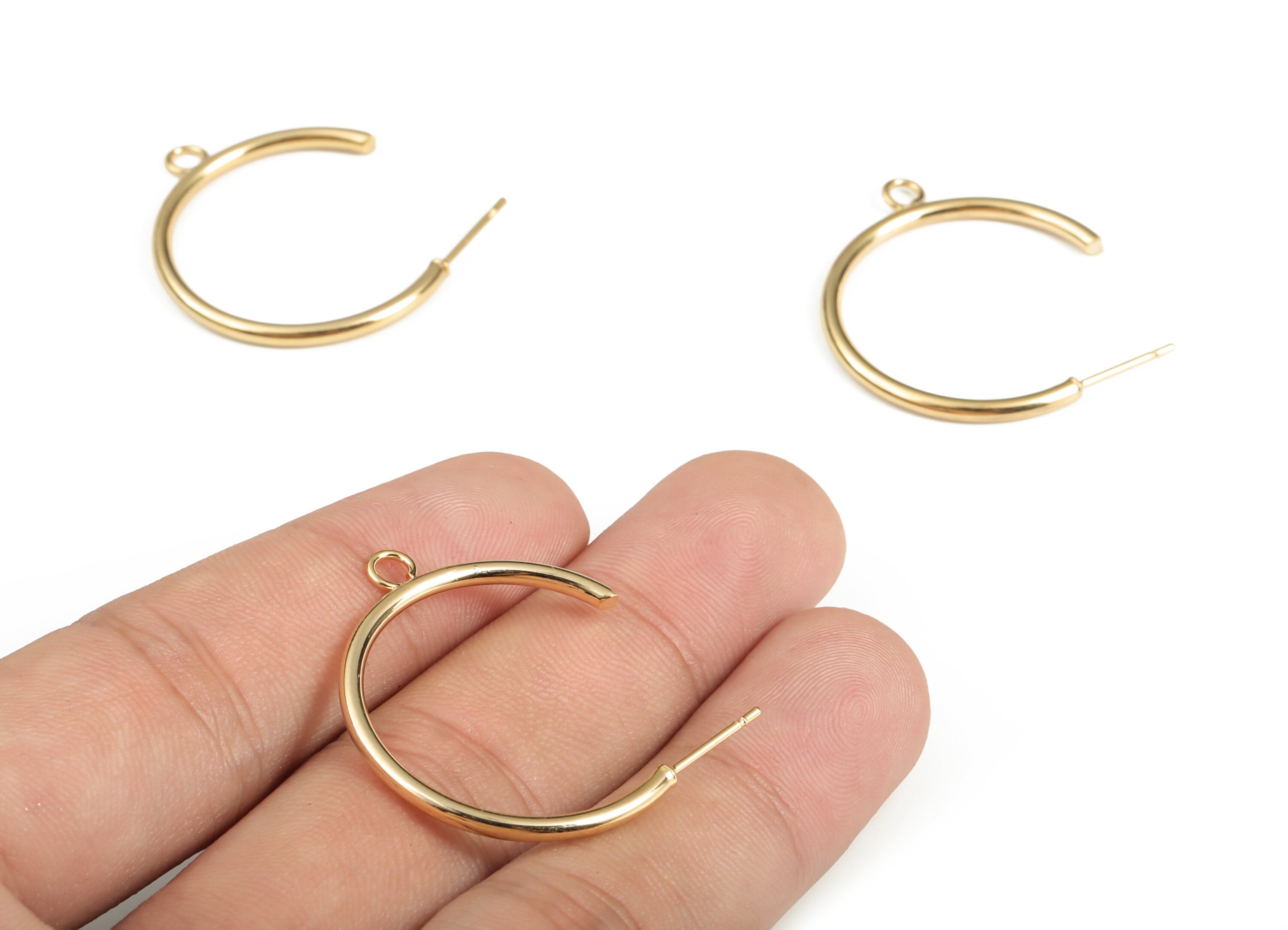 Stud Hoop – Post Hoop Studs with Loop – Basic Hoop with Stud Earrings – 18K Real Gold Plated Brass - 32.44×23.93×2.06mm - RGP3045 - DOMEDBAZAAR
