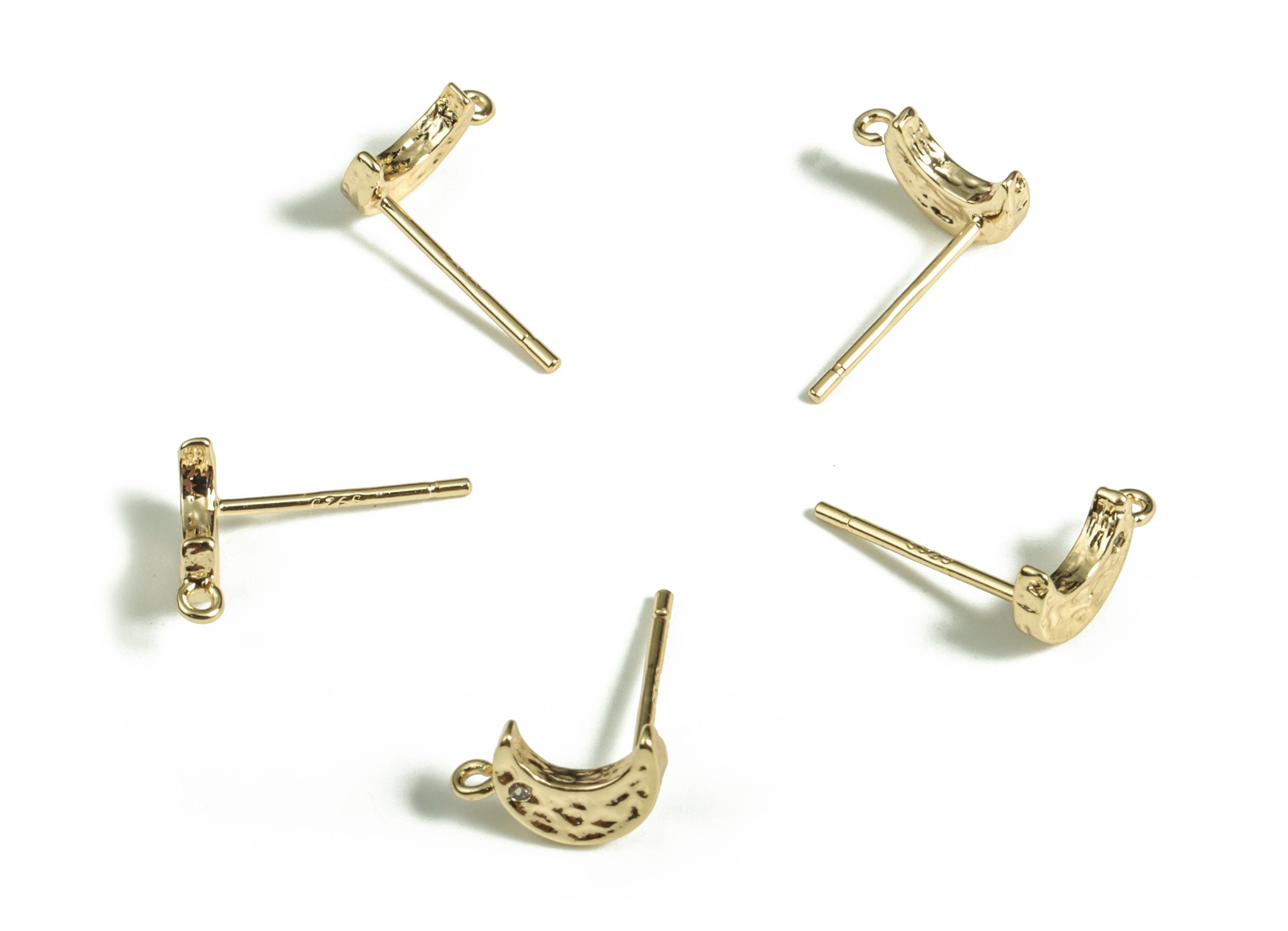 Brass Crescent Earring Post with Zircon - Gold Moon Earring Stud - 18K Real Gold Plated Brass - 925 Silver Stud - 8.72x5.26x1.54mm - RGP3132 - DOMEDBAZAAR