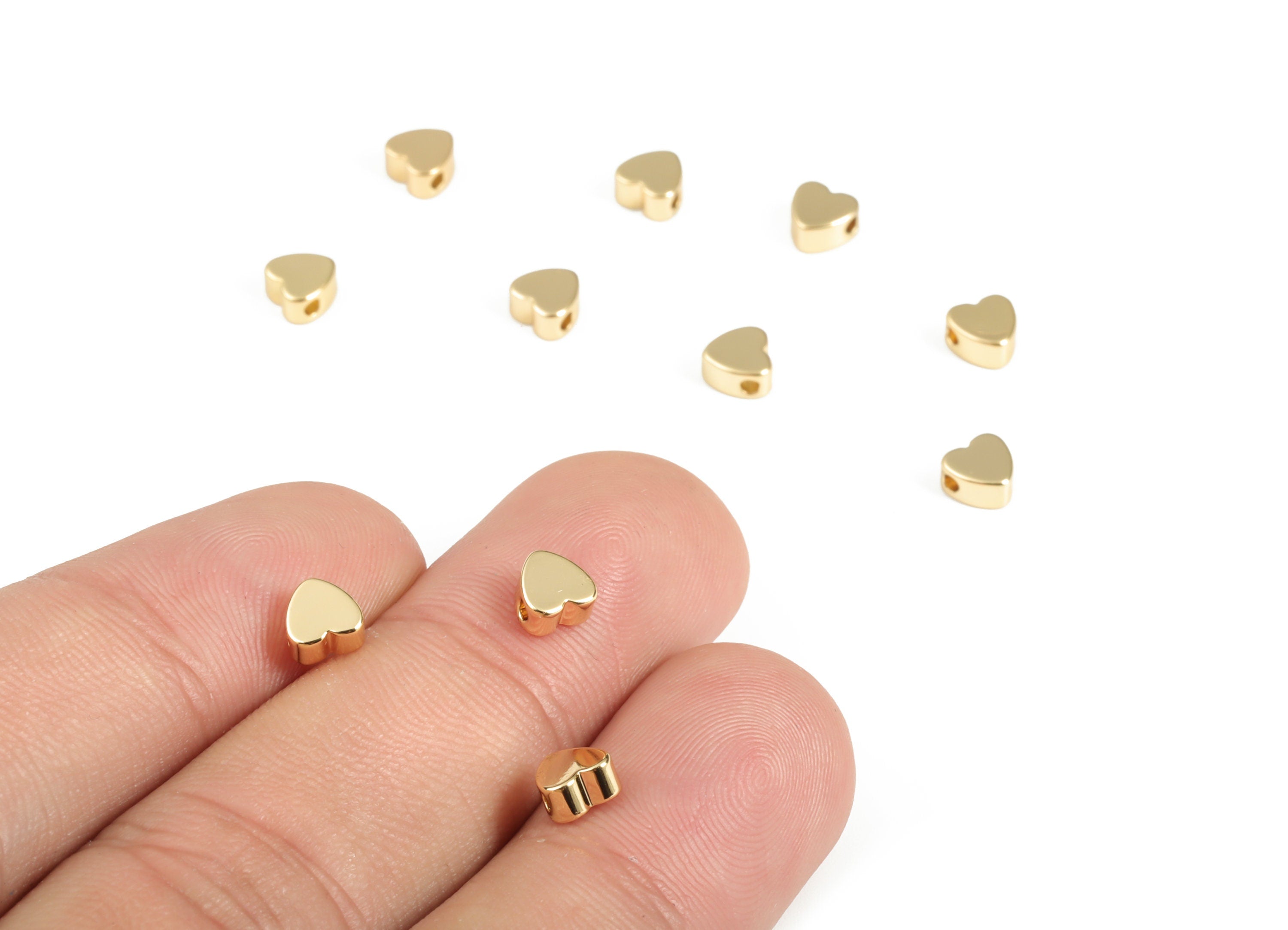Gold Plated Heart Beads - Gold Plated Hearts - Heart Beads - jewelry Making Supplies - 18K Real Gold Plated Brass - 4.97x4.9x2.6mm - RGP3067 - DOMEDBAZAAR