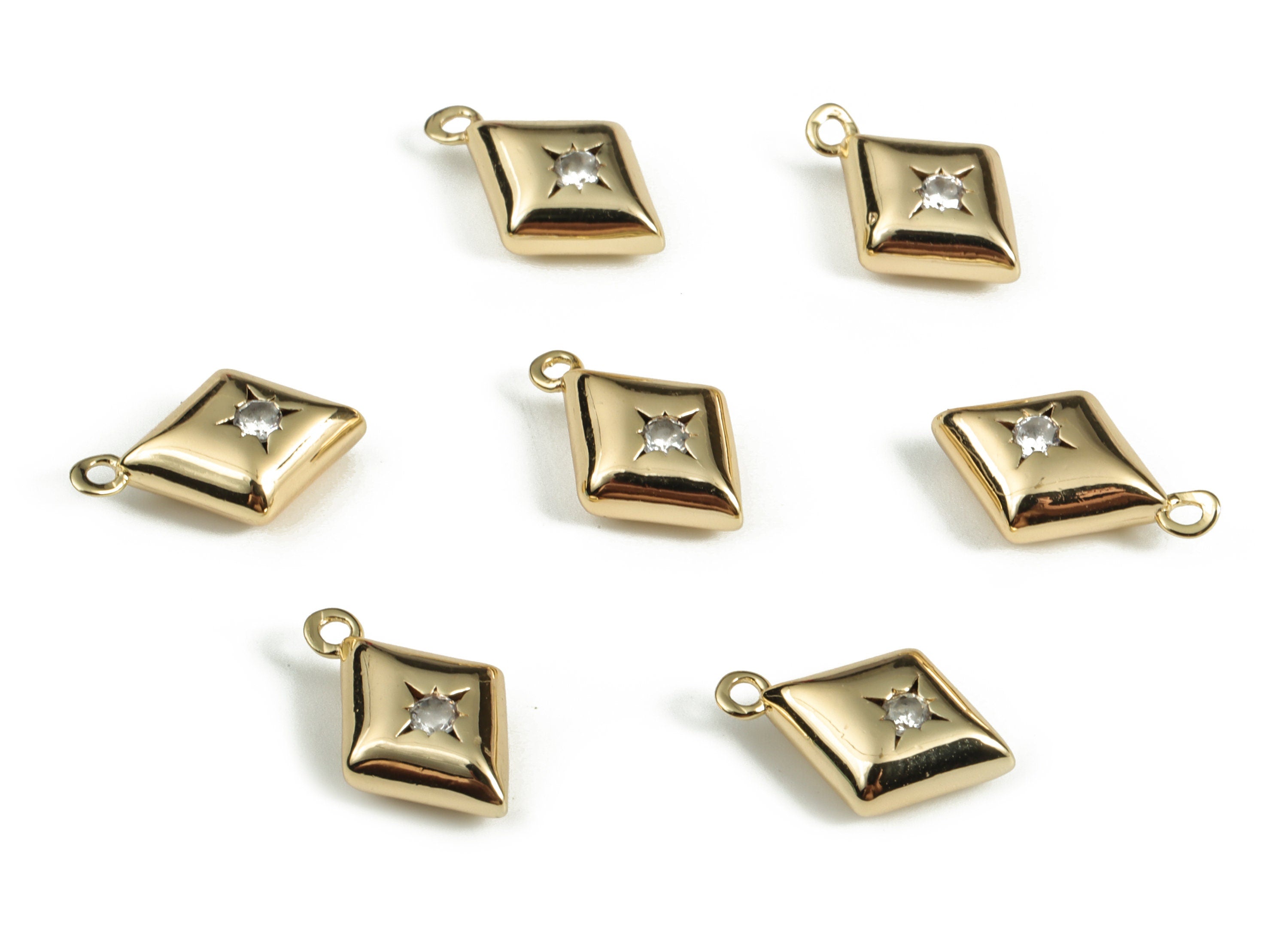 Brass Diamond Earring Charms With Zircons - Gold Star Pendant - 18K Real Gold Plated Brass - Jewelry Supplies - 15.13x9.67x4.5mm - RGP3168 - DOMEDBAZAAR