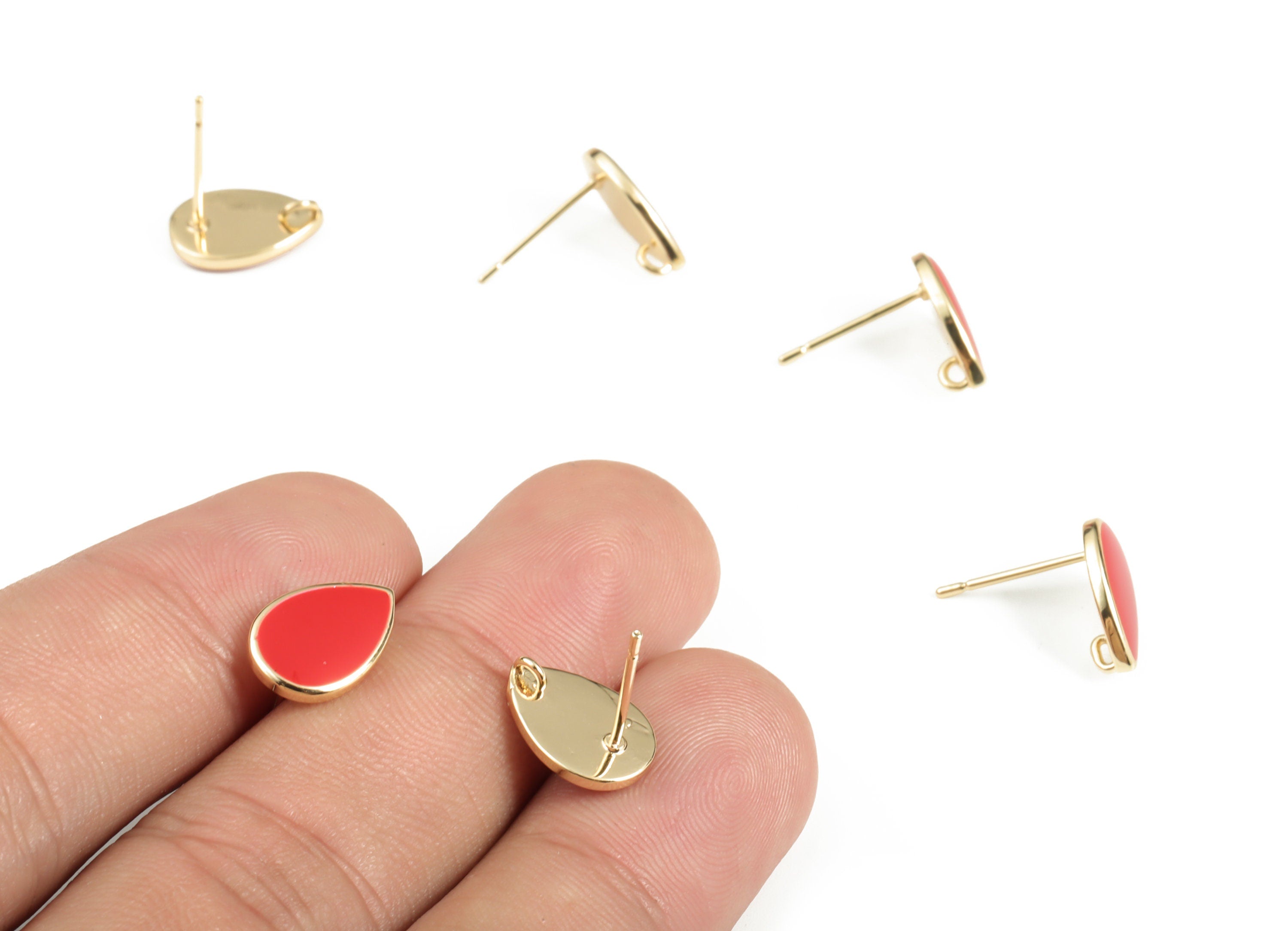 Brass Drop Earring Post With Enamel - Gold Drop Earring Stud - 18K Real Gold Plated Brass - 925 Silver Stud - 12.03x8.25x1.71mm - RGP3183 - DOMEDBAZAAR