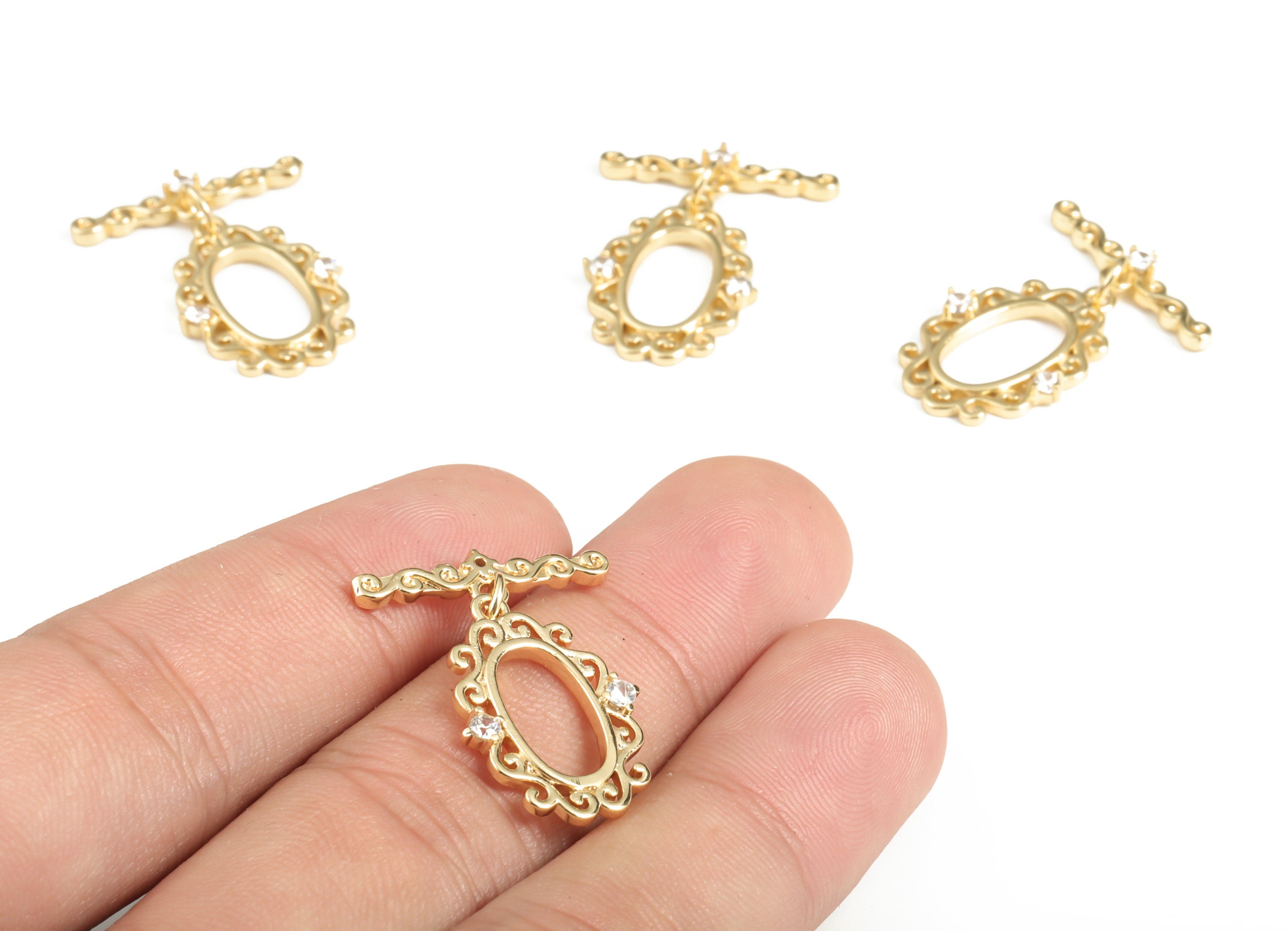 Zircon Brass Toggle Clasp - Zircon Toggle Set – Necklace Clasp – Bracelet Clasp – 18K Real Gold Plated Brass - 26.87×20.77×2.32mm - RGP3044 - DOMEDBAZAAR