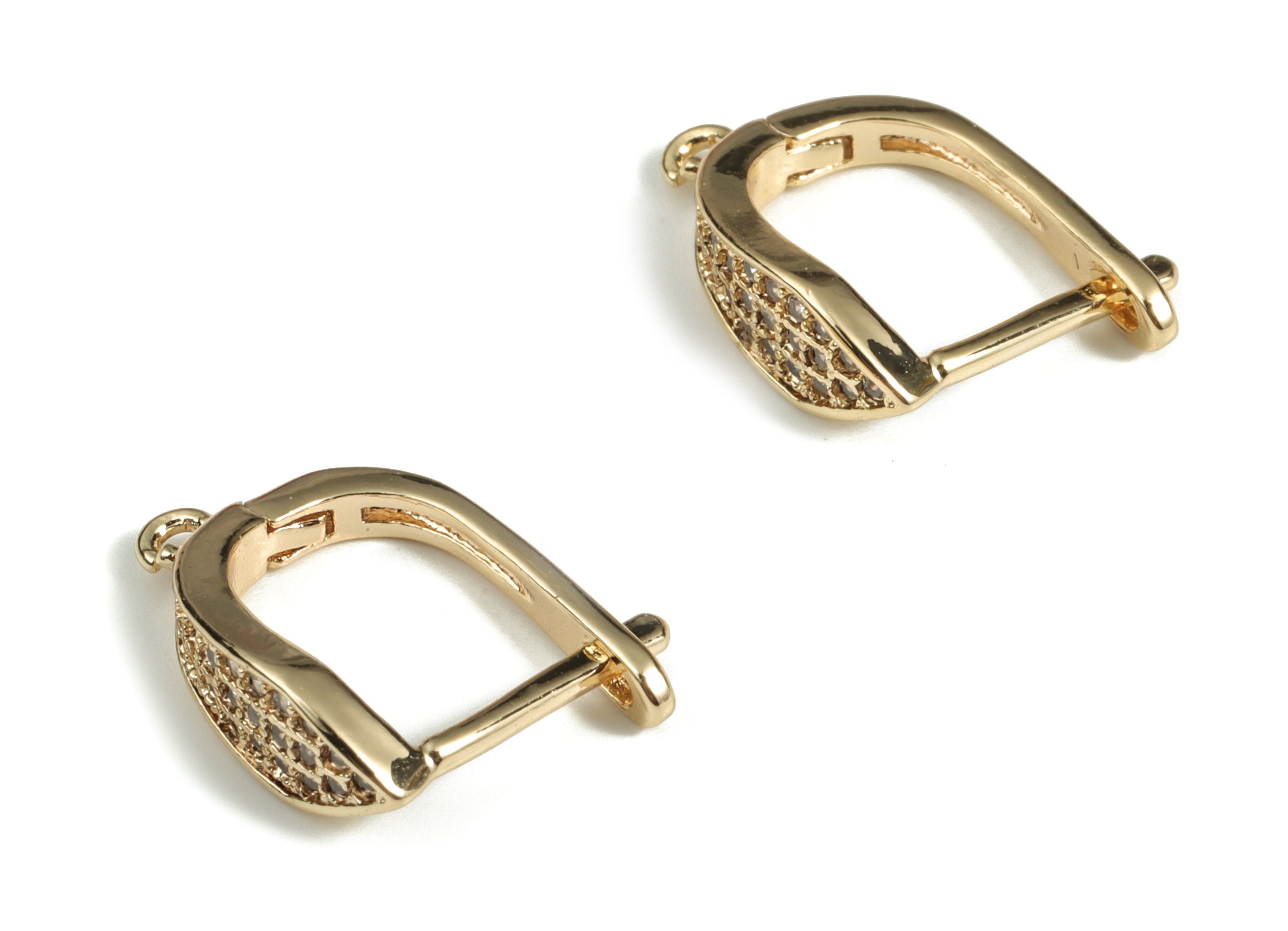 Brass Leverback Earring Clasp With Zircons - Gold Plain Leverback - 18K Real Gold Plated Brass - Jewelry Supplies - 17x13x1.8mm - RGP3181 - DOMEDBAZAAR