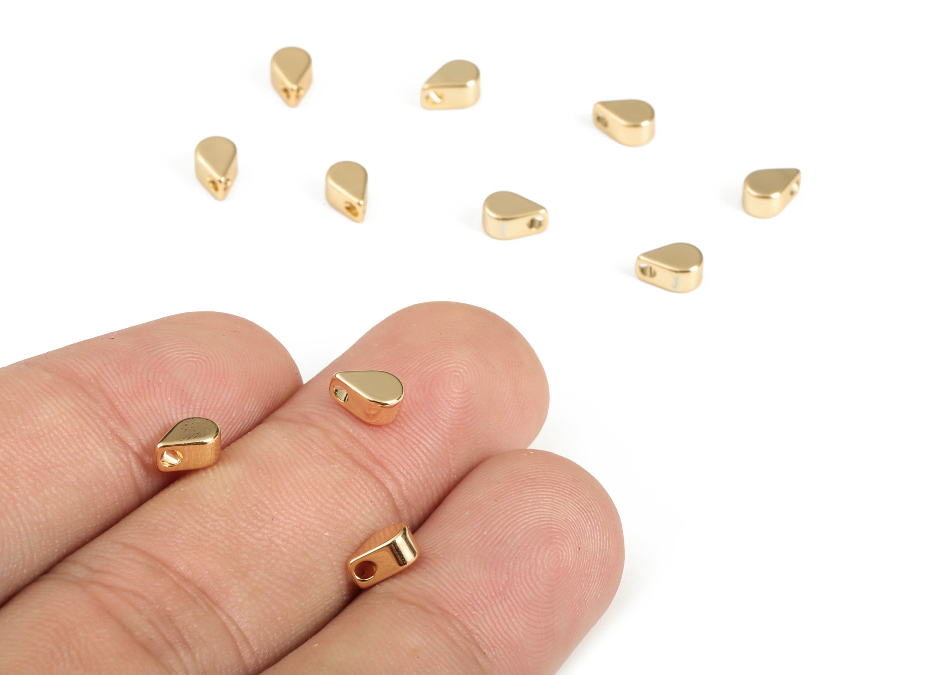 Shiny Gold Drop Charm – Drop Spacer Bead - Mini Drop Pendant - 18K Real Gold Plated Brass – Jewelry Supplies - 6.07x4.02x2.81mm - RGP3156 - DOMEDBAZAAR