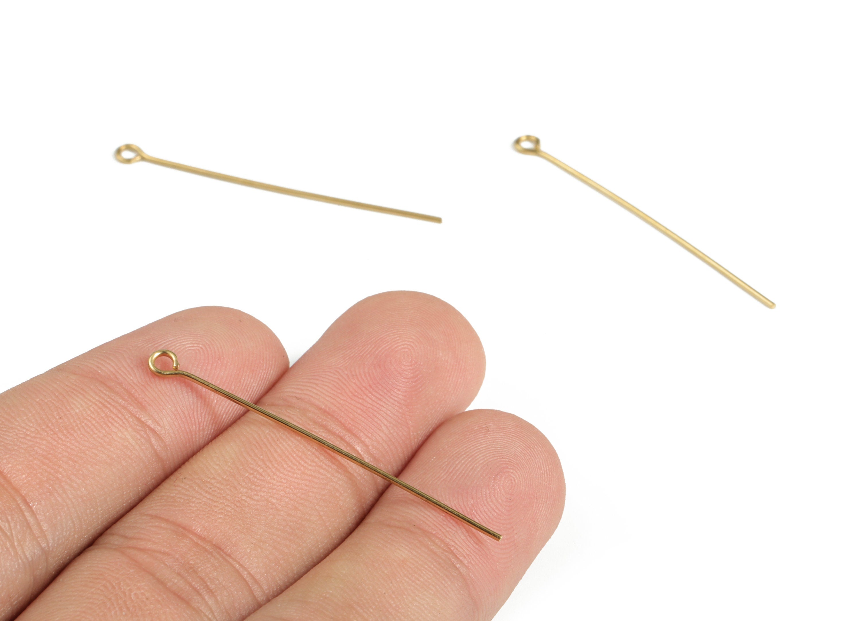 Brass Eye Pins – Shiny Brass Eye Pin – Solid Beading Eye Pins - Jewelry Findings - DIY Jewelry Making Supplies - 40x0.66mm - PP4147-40 - DOMEDBAZAAR