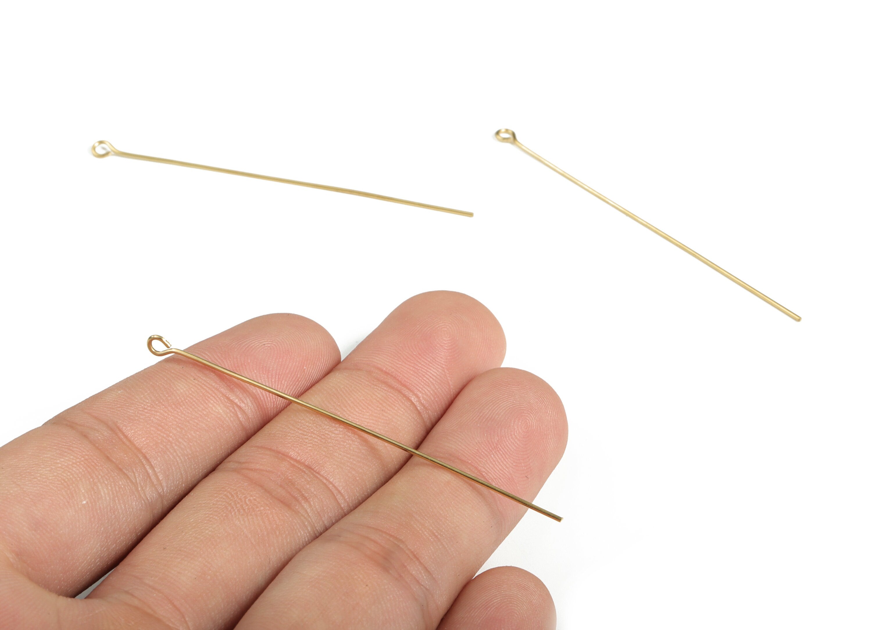 Brass Eye Pins – Shiny Brass Eye Pin – Solid Beading Eye Pins - Jewelry Findings - DIY Jewelry Making Supplies - 60x0.67mm - PP4147-60 - DOMEDBAZAAR