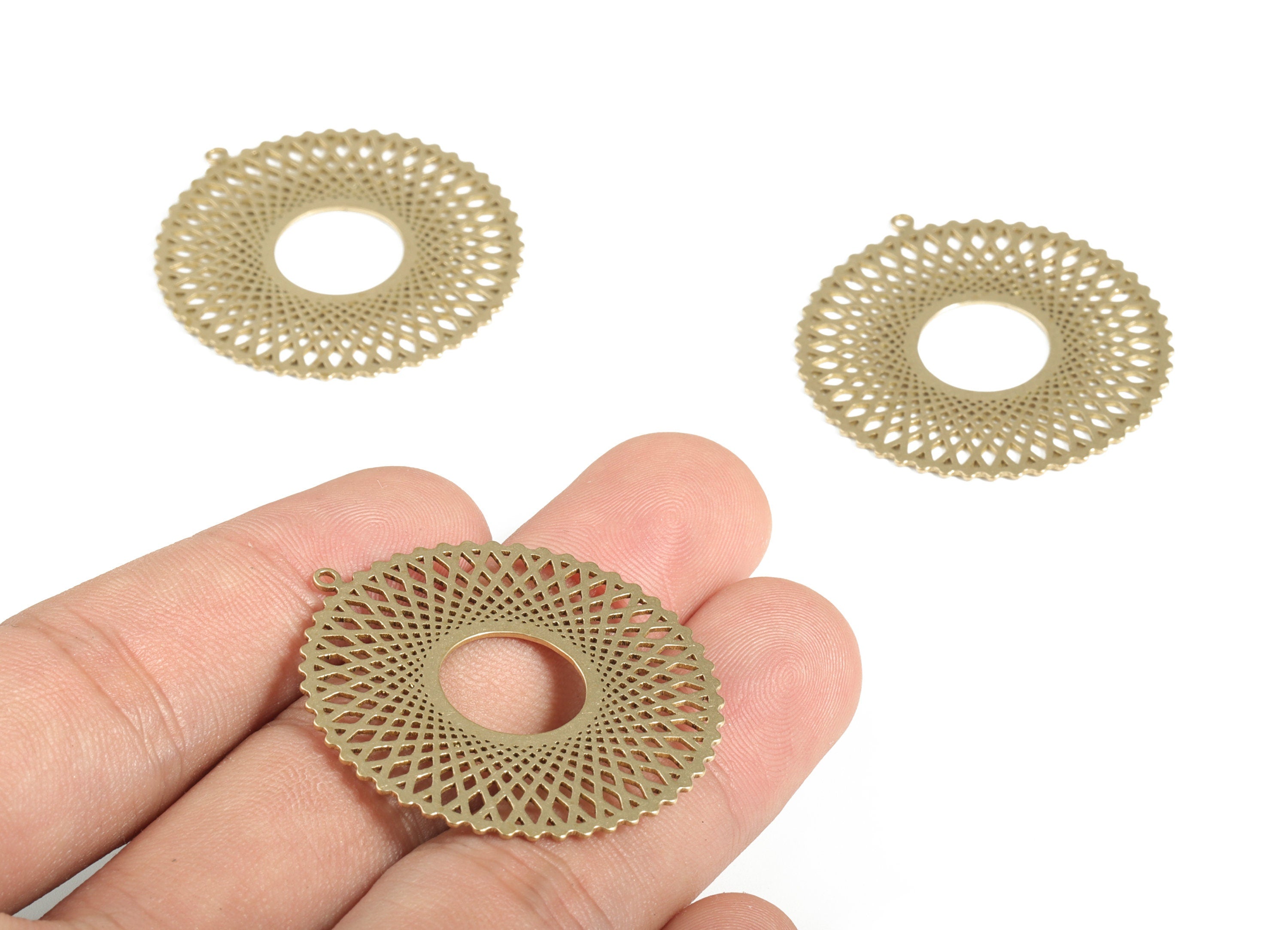 Raw Brass Earring Findings - Brass Circle Pendant - Brass Pendant -Earring Findings - Jewelry Making Supplies - 37.42x35.1x0.61mm - PP4148 - DOMEDBAZAAR