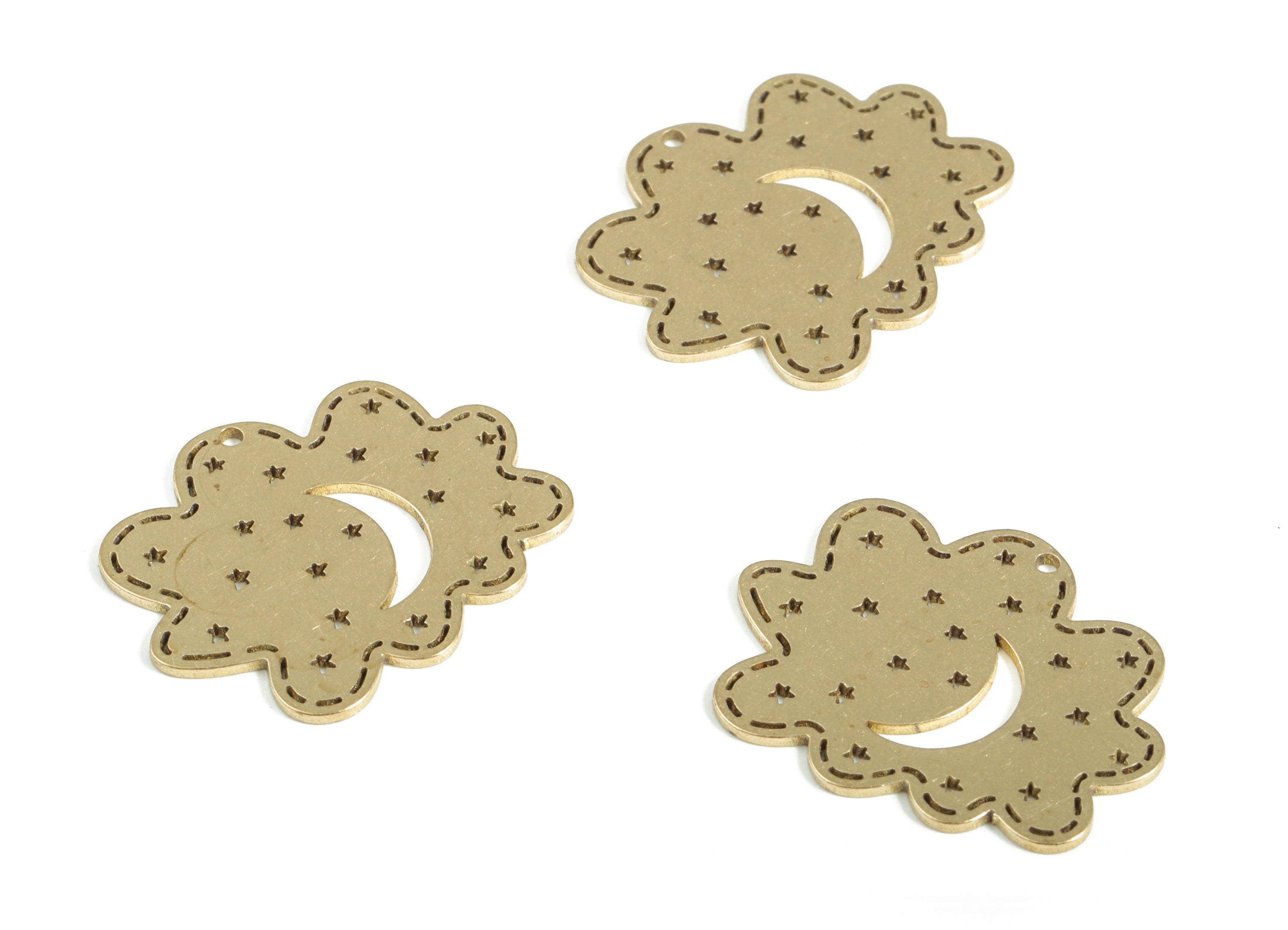 Brass Cloud Charms – Crescent Moon Stars Pendant Charm – Cloud Earring Charm – Jewelry Making Supplies - 21.85x17.82x0.68mm - PP4154 - DOMEDBAZAAR