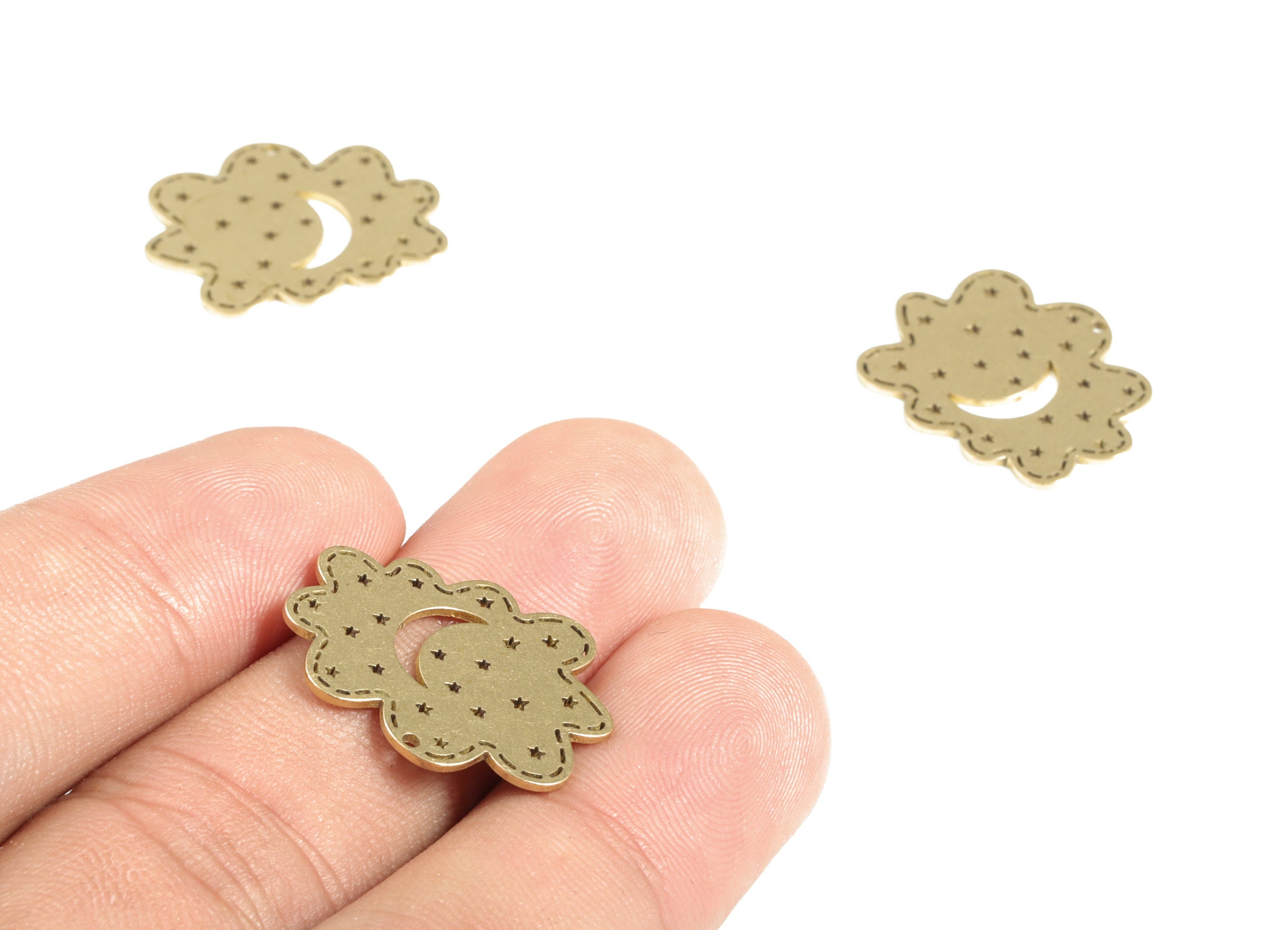 Brass Cloud Charms – Crescent Moon Stars Pendant Charm – Cloud Earring Charm – Jewelry Making Supplies - 21.85x17.82x0.68mm - PP4154 - DOMEDBAZAAR