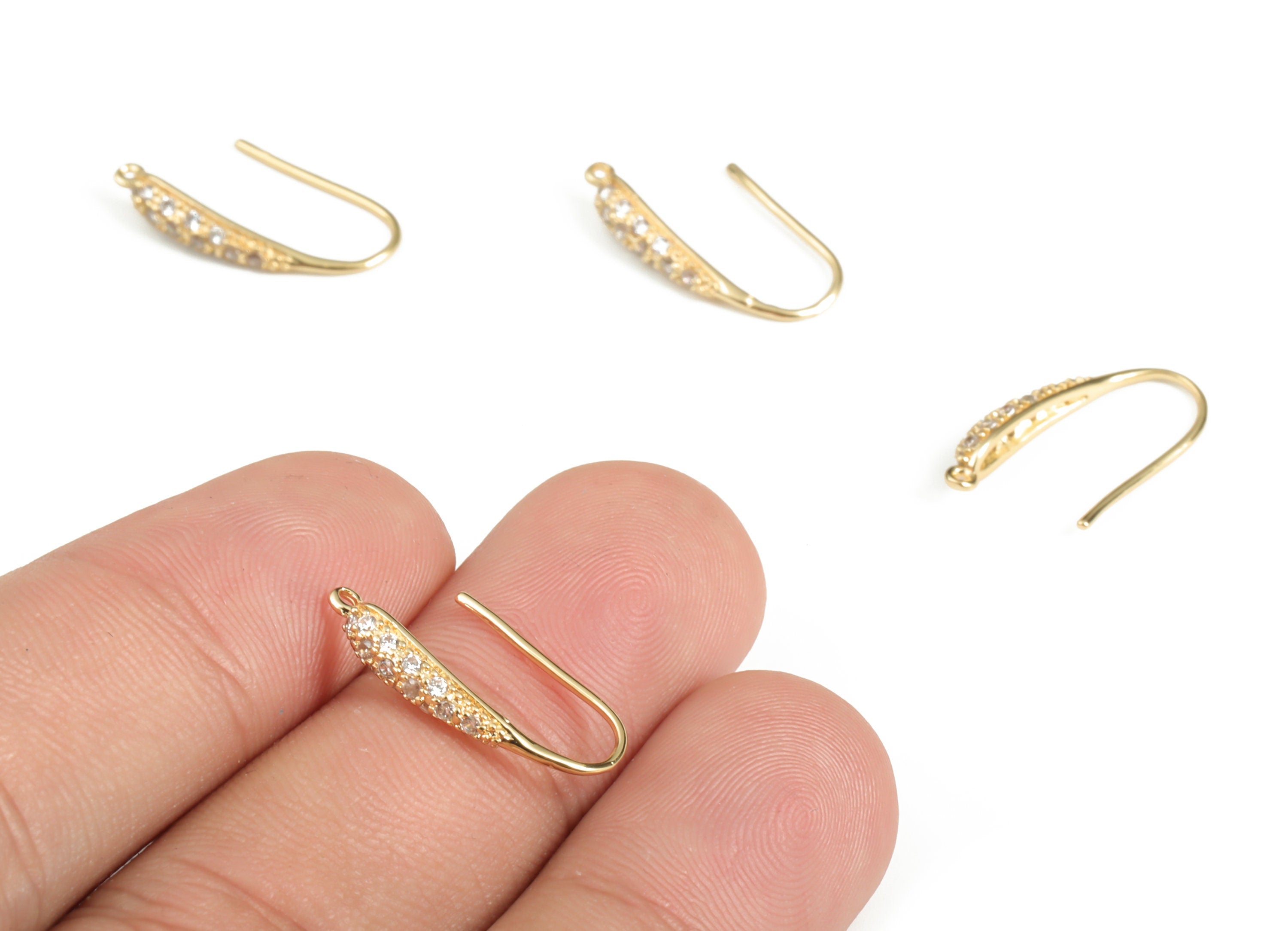 Zircon Ear Wire - Brass Earring Hoops - Hoop Ear Wire - Custom Jewellery Making - 18K Real Gold Plated Brass - 19.43×10.22× 2.34mm - RGP3057 - DOMEDBAZAAR
