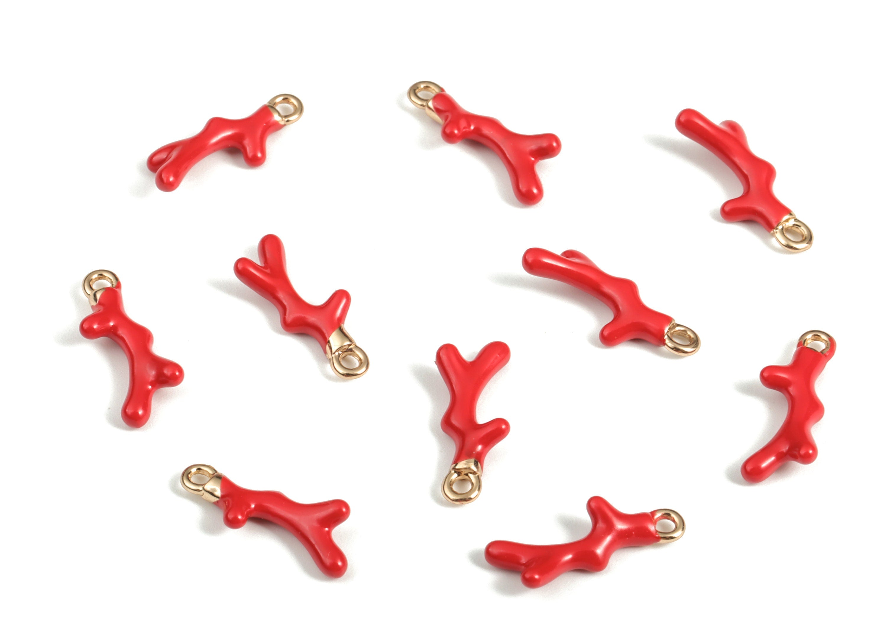 Brass Enamel Branch Earring Charm – Christmas Pendant Charm -18K Real Gold Plated Brass Antler - Jewelry Supply - 14.87x5.84x1.98mm -RGP3134 - DOMEDBAZAAR