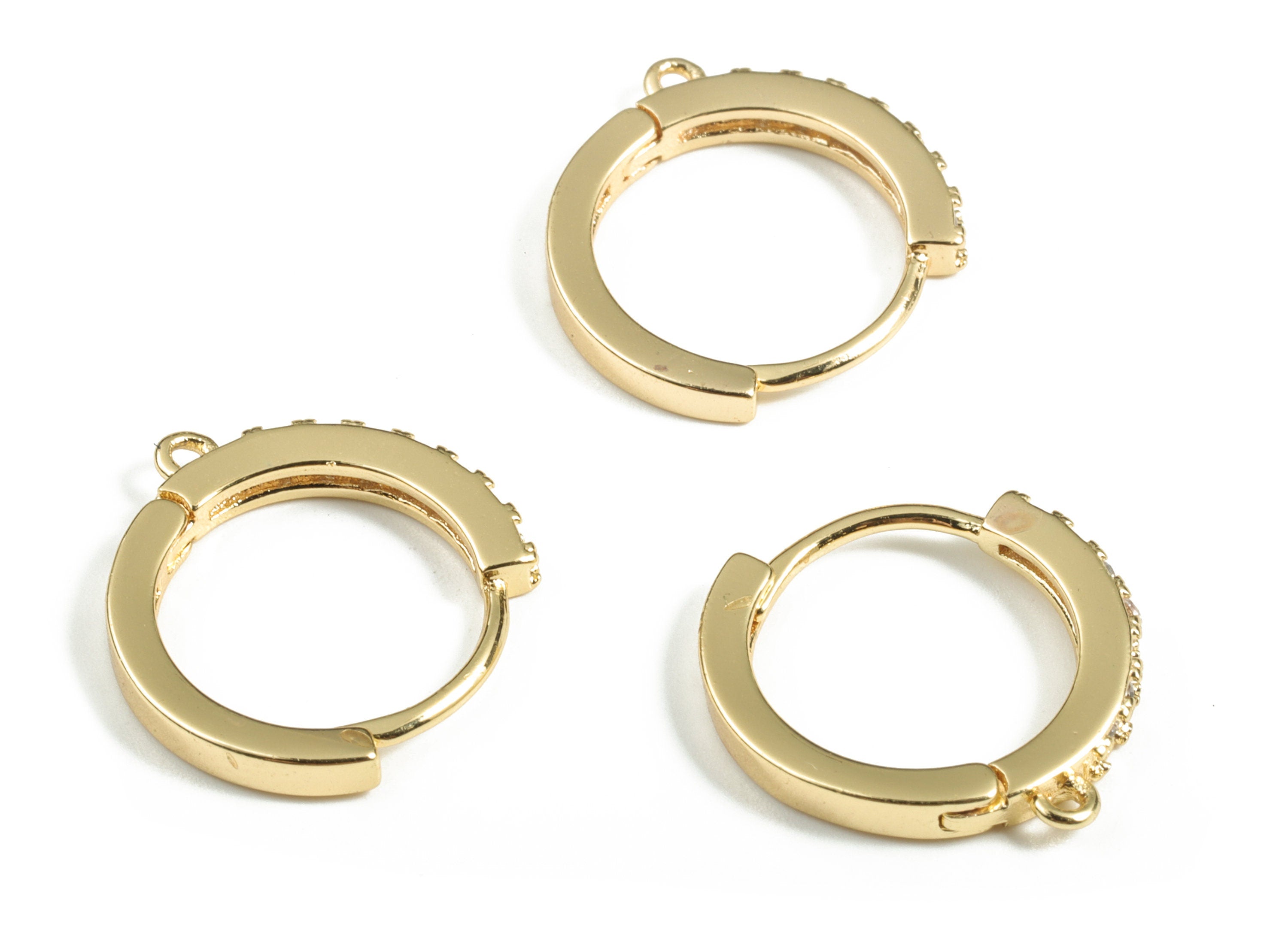 Brass Leverback Earring Clasp with Zircons - Gold Plain Leverback - 18K Real Gold Plated Brass - Jewelry Supplies - 17.3x15.9x2mm - RGP3023 - DOMEDBAZAAR