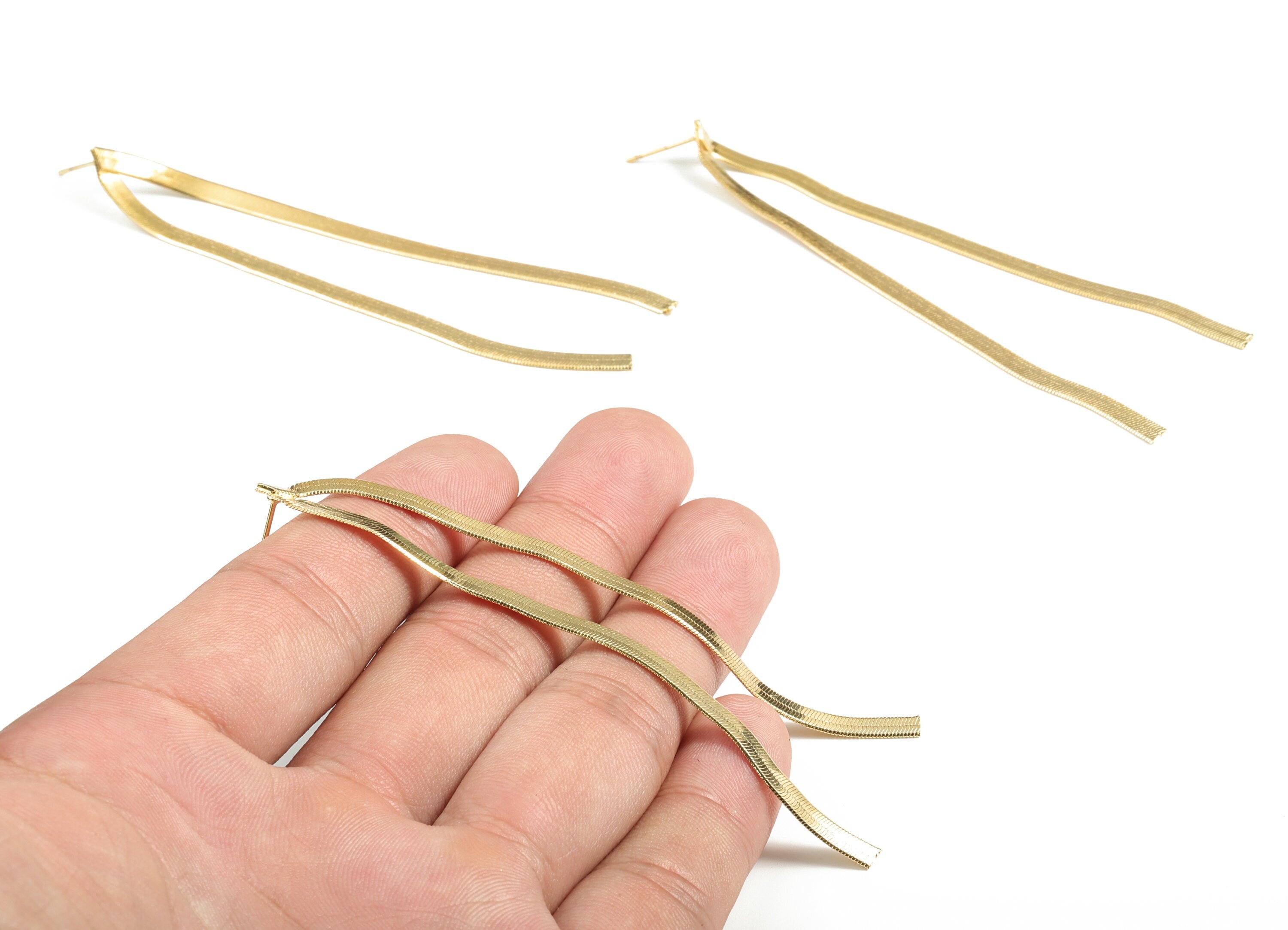 Brass Strip Earring Post - Gold Strip Earring Stud - 18K Real Gold Plated Brass - 316 Surgical Stainless Steel - 89.45x3.38x0.54mm - RGP3022 - DOMEDBAZAAR