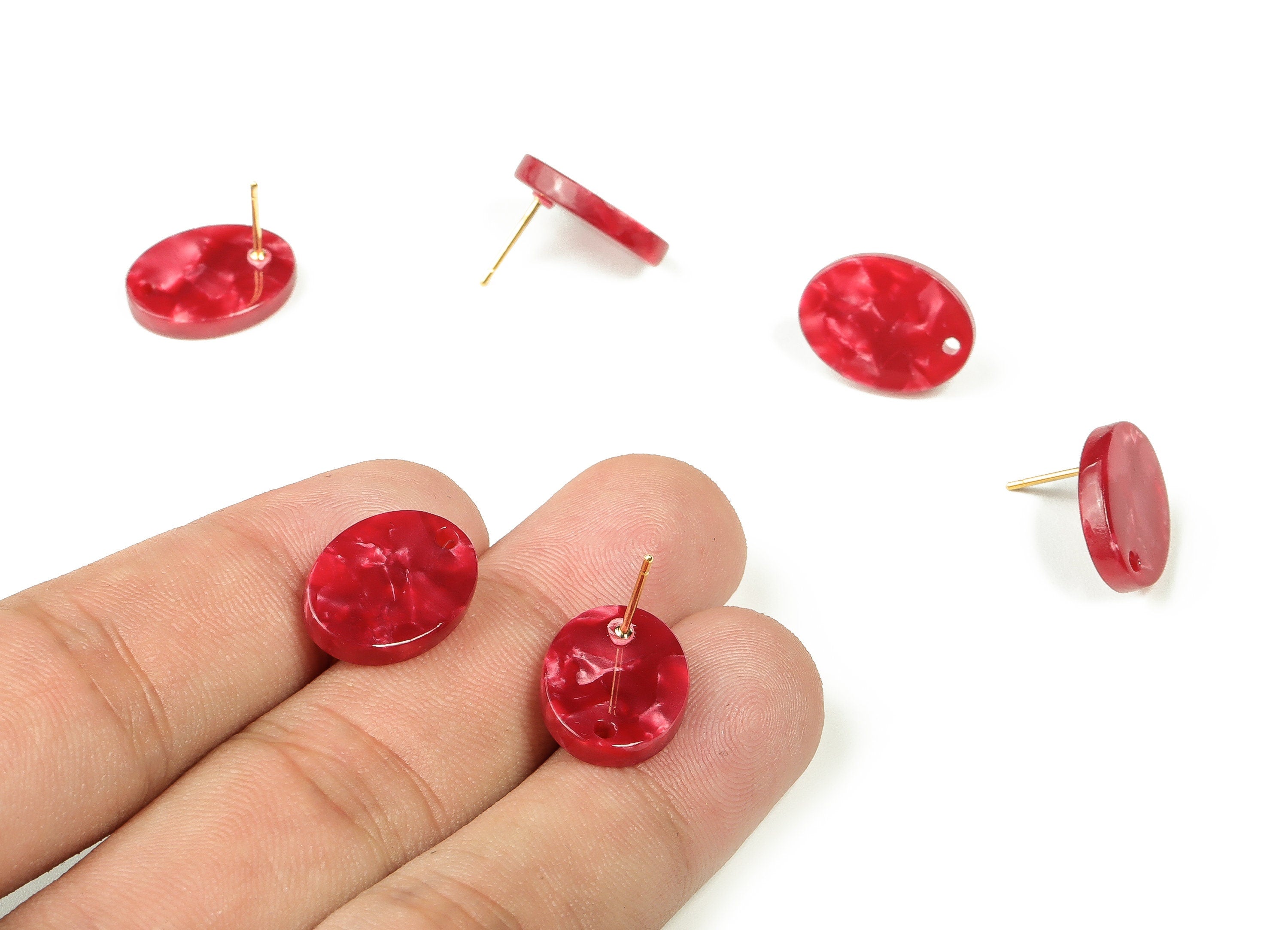 Acrylic Oval Earring Post - Acrylic Oval Stud - Gold Tone Plated Stud - Jewelry Supplies - Color Code: A47 - 16.2x12.2x2.6mm - AC2294-A47G - DOMEDBAZAAR