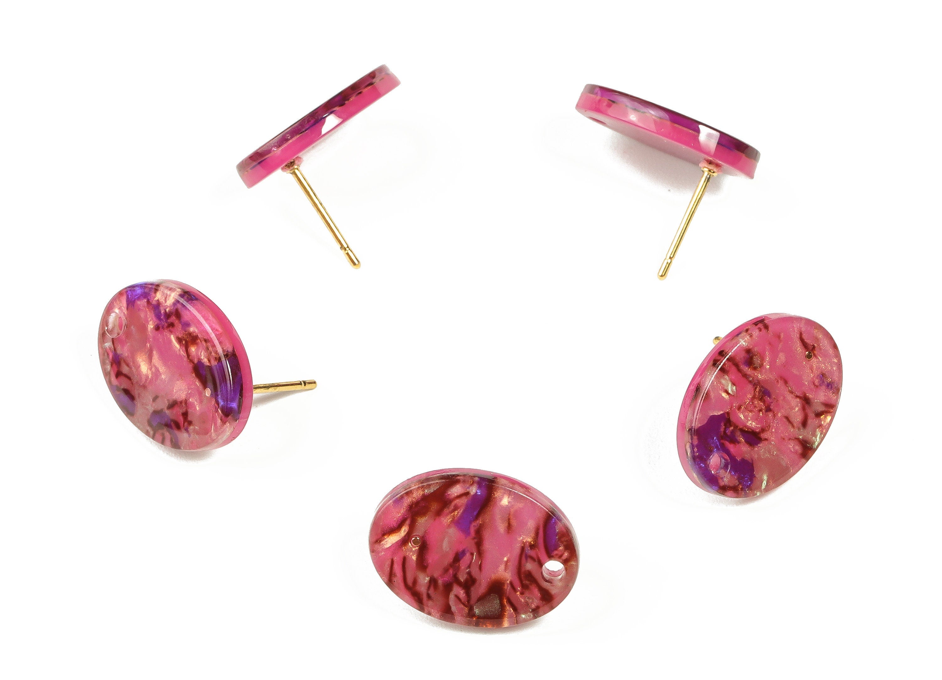 Acrylic Oval Earring Post - Acrylic Oval Stud - Gold Tone Plated Stud - Jewelry Supplies - Color Code: A651 - 16.2x12.2x2.6mm - AC2294-A651G - DOMEDBAZAAR