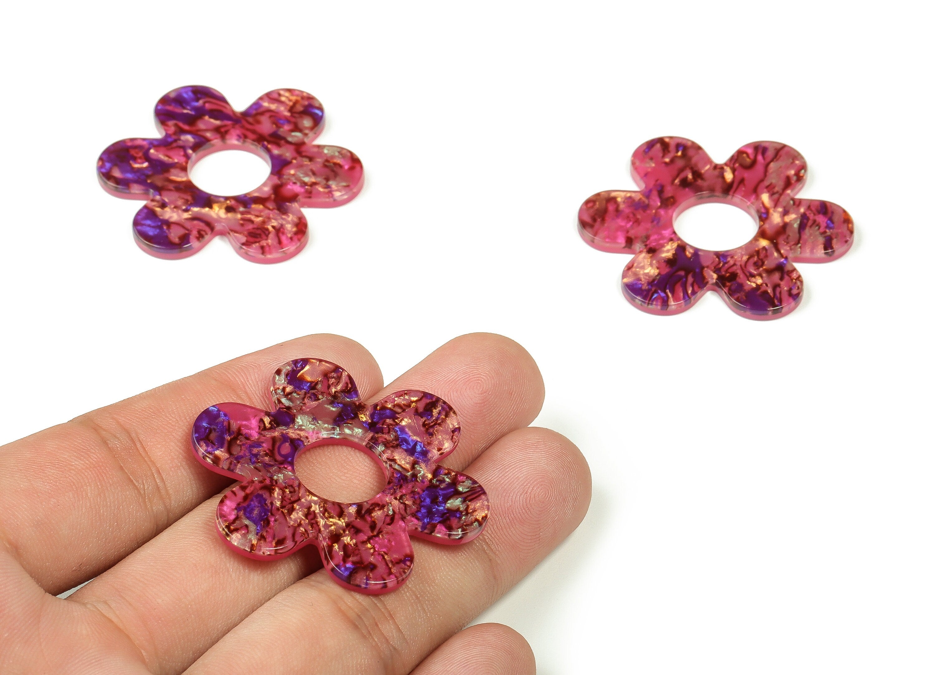 Acrylic Flower Earring Charms - Acrylic Flower Pendant - Jewelry Making Supplies - Color Code:A651 - 42.12x42.08x2.57mm - AC2290-A651 - DOMEDBAZAAR