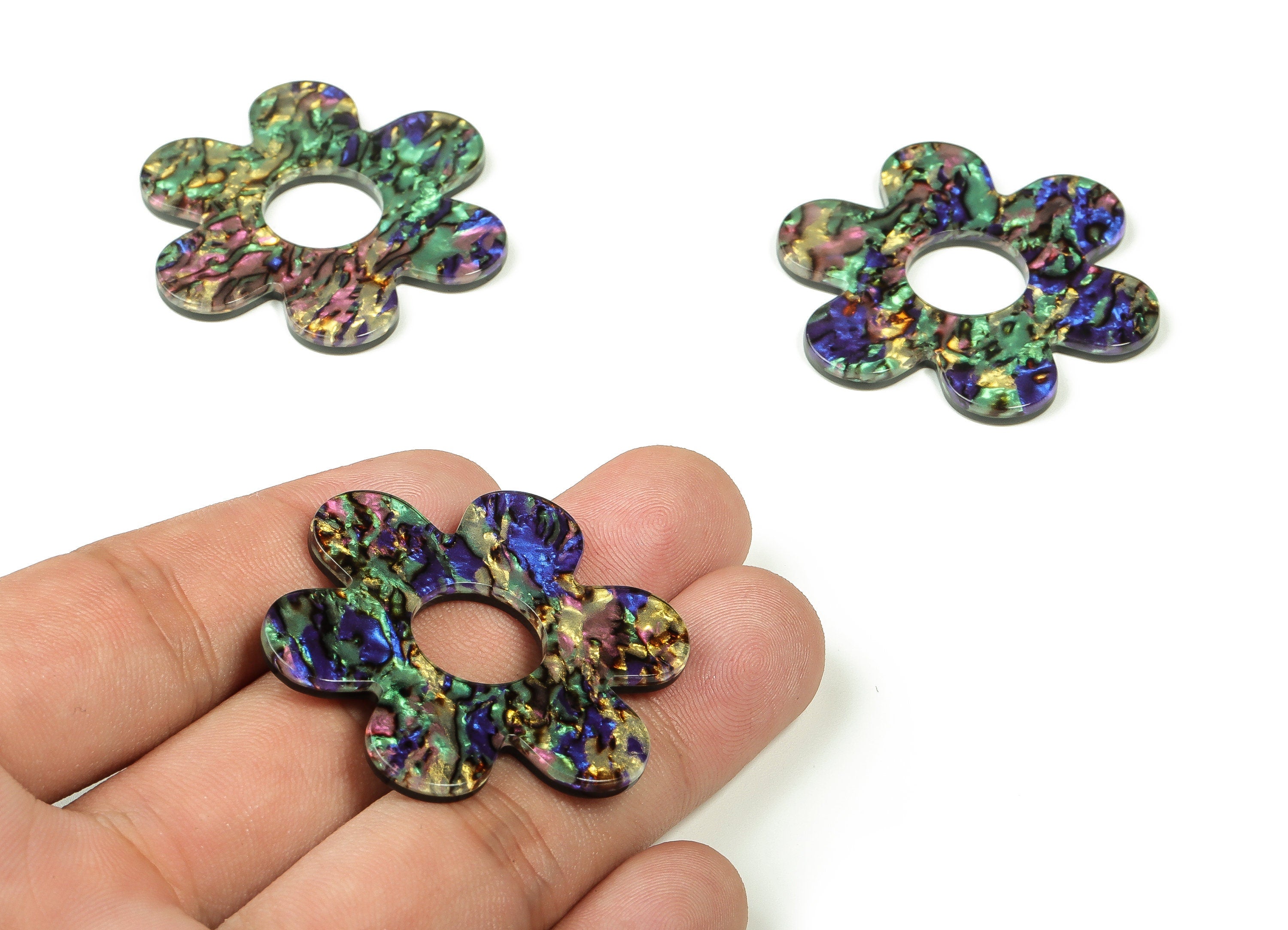 Acrylic Flower Earring Charms - Acrylic Flower Pendant - Jewelry Making Supplies - Color Code:A652 - 42.12x42.08x2.57mm - AC2290-A652 - DOMEDBAZAAR