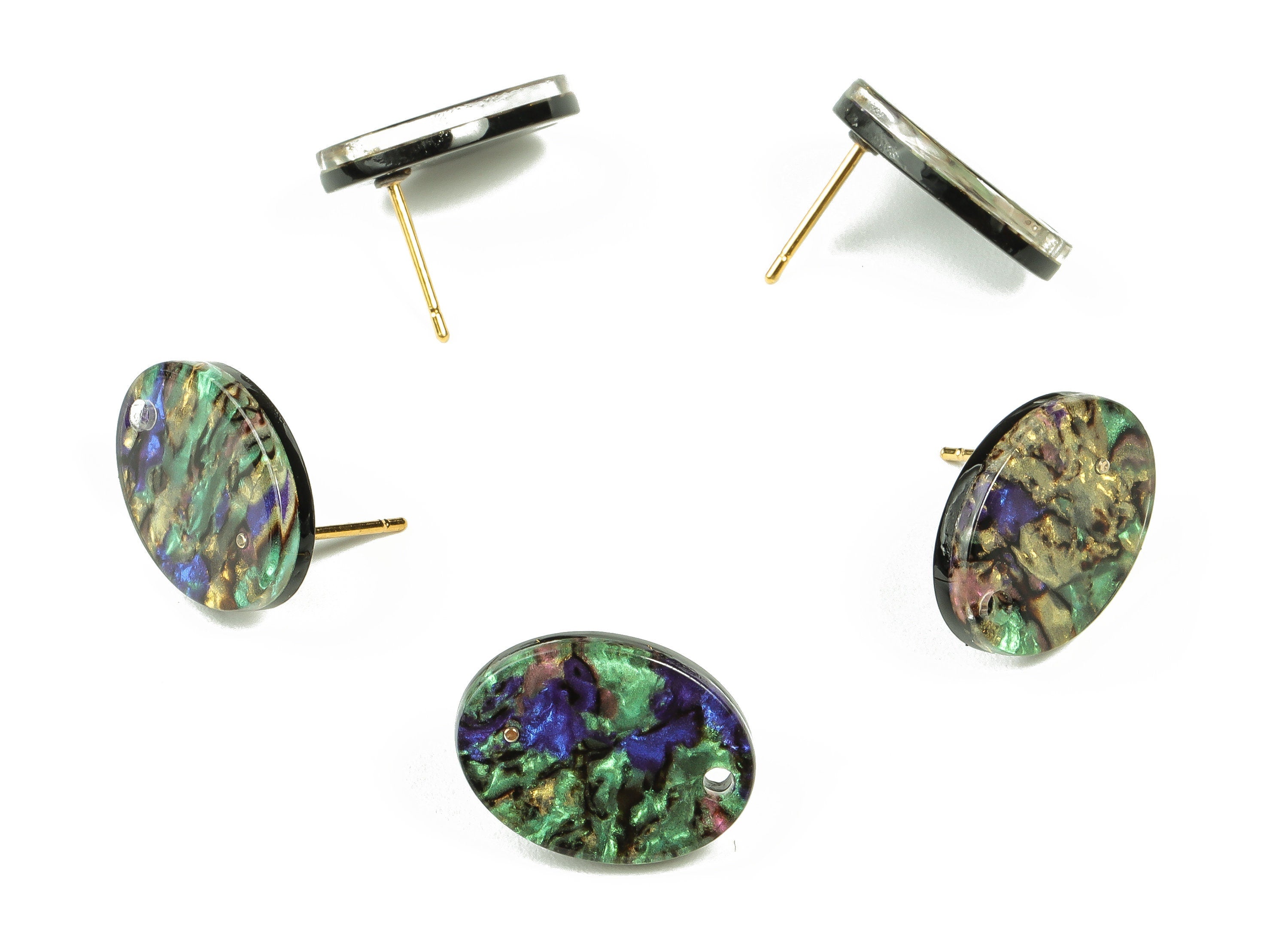 Acrylic Oval Earring Post - Acrylic Oval Stud - Gold Tone Plated Stud - Jewelry Supplies - Color Code: A652 - 16.2x12.2x2.6mm - AC2294-A652G - DOMEDBAZAAR