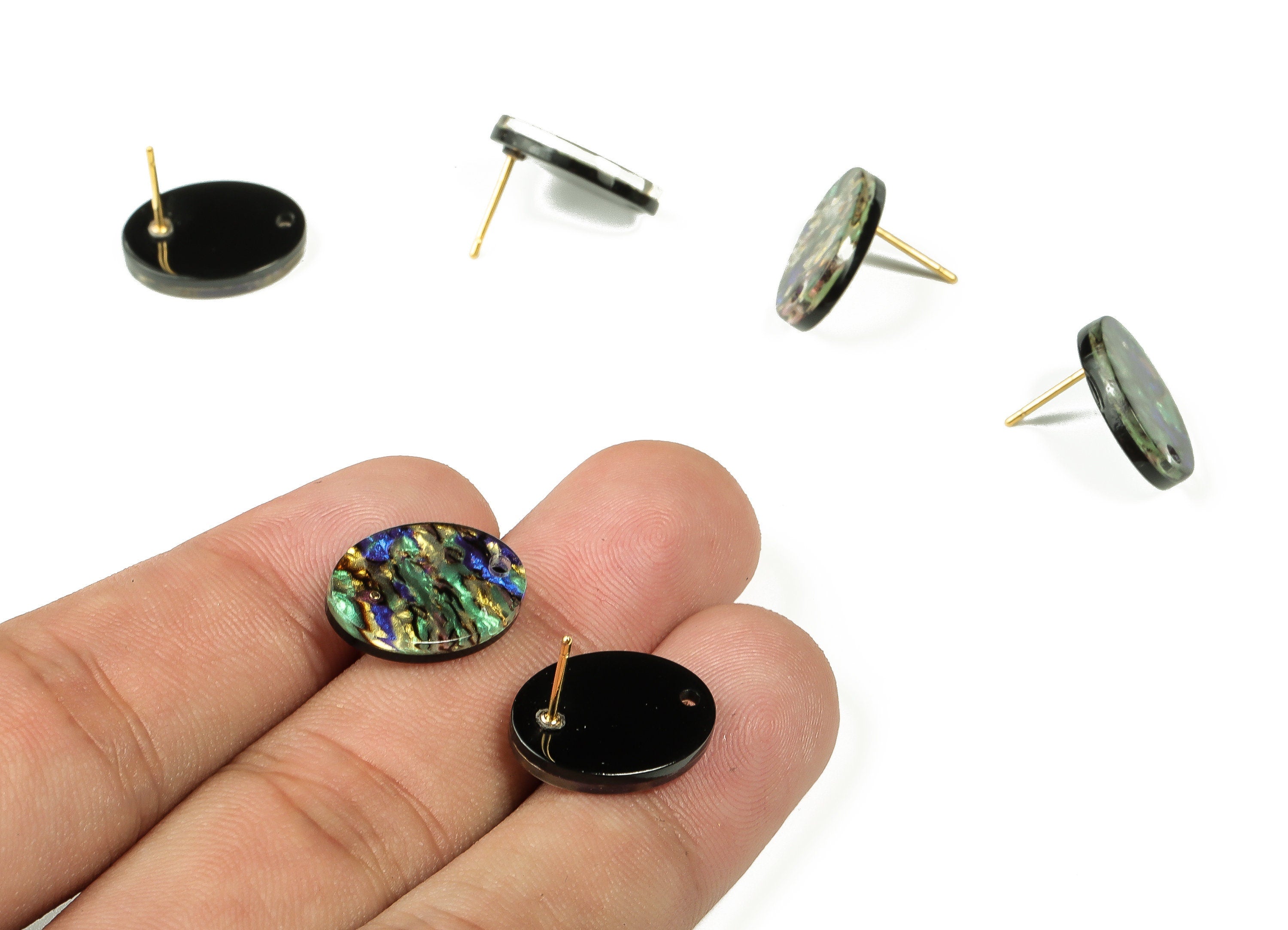 Acrylic Oval Earring Post - Acrylic Oval Stud - Gold Tone Plated Stud - Jewelry Supplies - Color Code: A652 - 16.2x12.2x2.6mm - AC2294-A652G - DOMEDBAZAAR