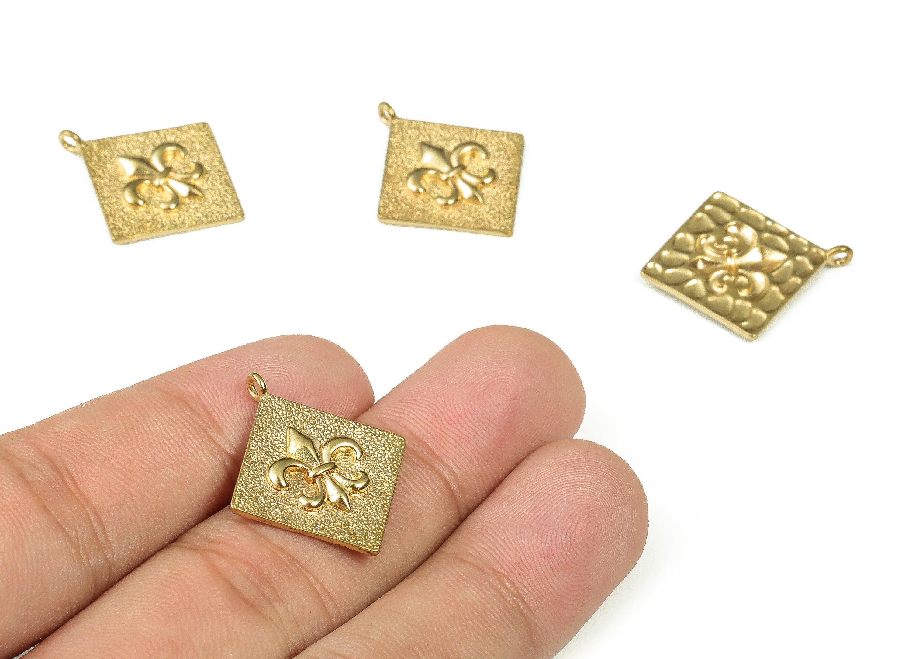 Raw Brass Square Earring Charms - Brass Flower Square Pendant Charms with Loops – DIY Jewelry Making Supplies - 24.72x21.96x1.9mm - PP4398 - DOMEDBAZAAR