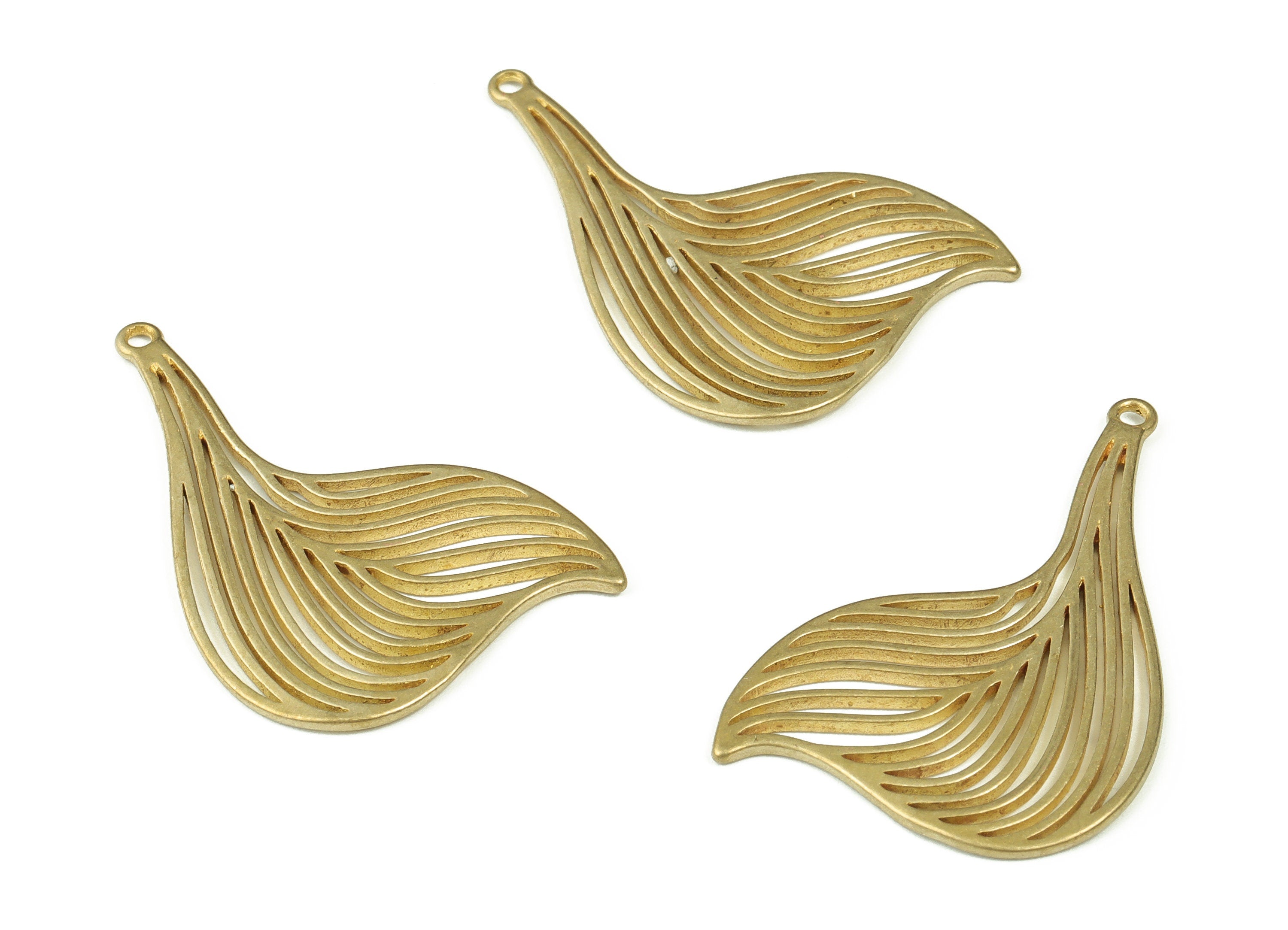 Raw Brass Leaf Earring Charms - Brass Leaf Pendant Charms - Brass Torch Charms - Jewelry Making Supplies - 37.7x24.95x1.36mm - PP4395 - DOMEDBAZAAR