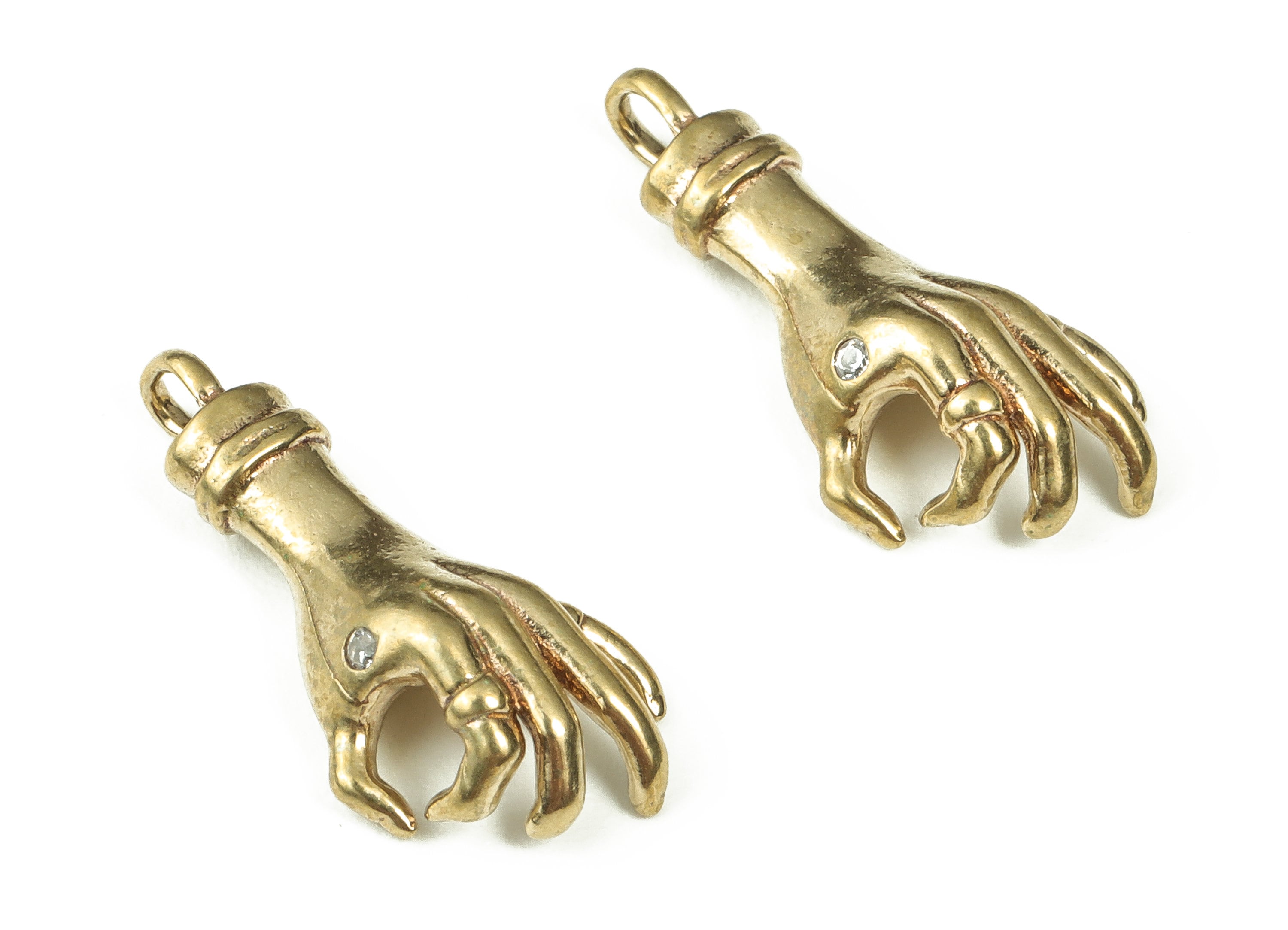 Brass Hand Earring Charms With Zircon - Raw Brass Hand Pendant - Earrings Finding - Jewelry Making Supplies - 21.21x9.88x2.7mm - PP4372 - DOMEDBAZAAR