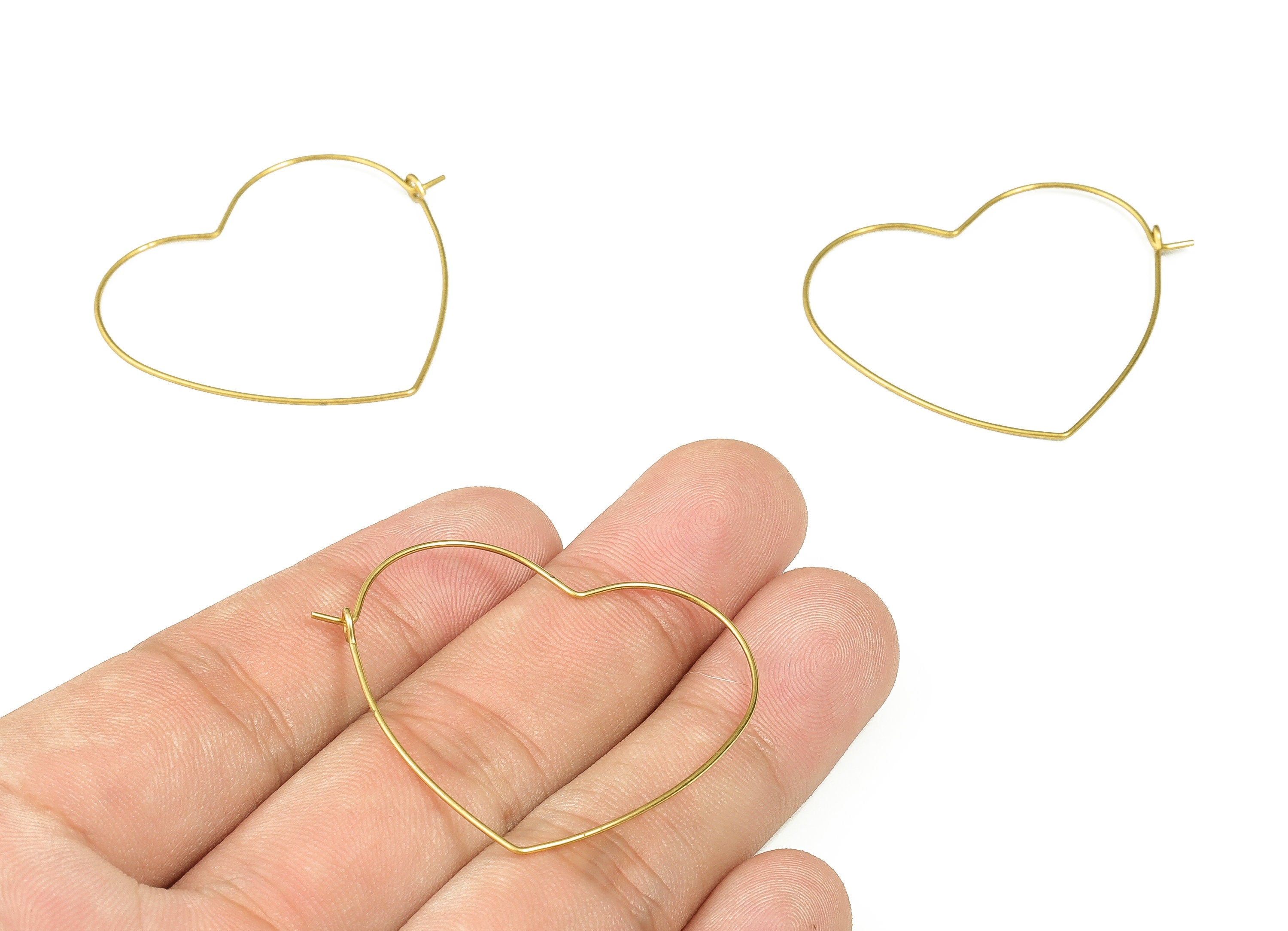 Brass Heart Earring Hoops - Raw Brass Ear Wire 41 - Geometric Earring Findings - Jewelry Making Supplies - 41.27x36.29x0.66mm - PP4371 - DOMEDBAZAAR