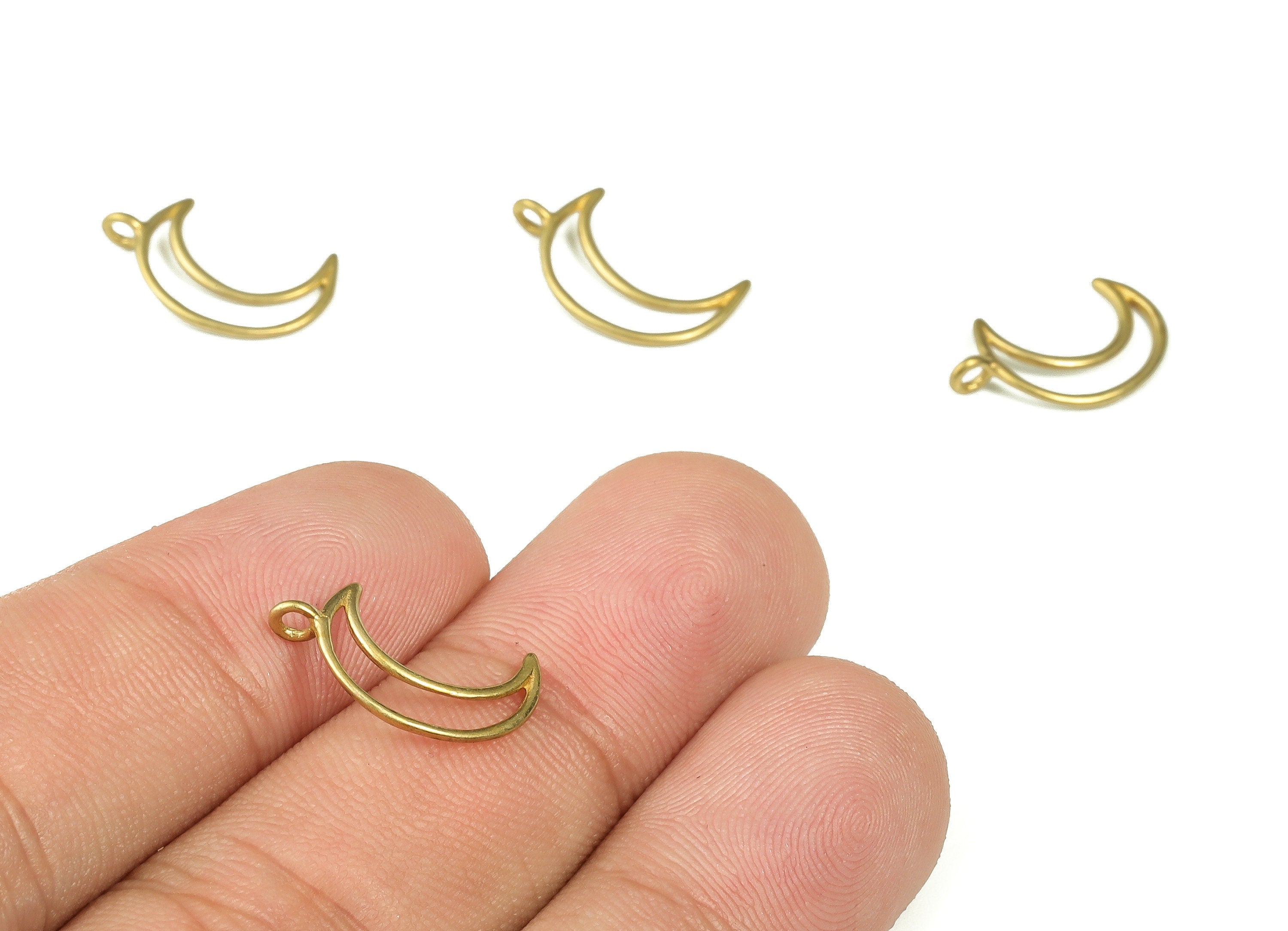 Raw Brass Moon Earring Charms - Brass Hollow Moon Pendant – Earring Findings – Wire Moon Charm - Jewelry Supplies - 16.63x9.89x0.9mm- PP4399 - DOMEDBAZAAR