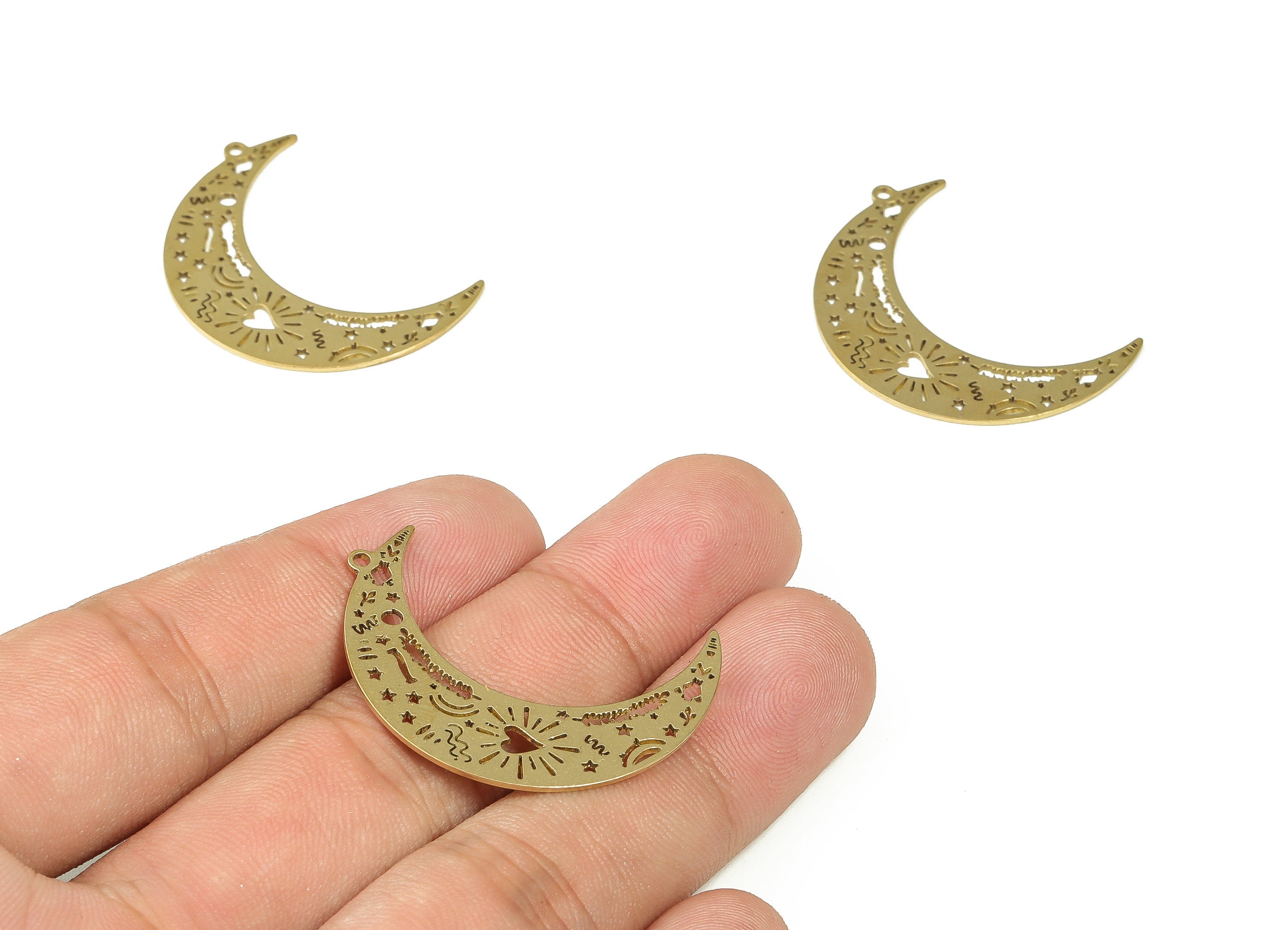 Raw Brass Crescent Moon Earrings Charm - Brass Moon Pendant - Fashion Moon Charm – DIY Jewelry Supplies - 35.87x24.57x0.7mm - PP4310 - DOMEDBAZAAR