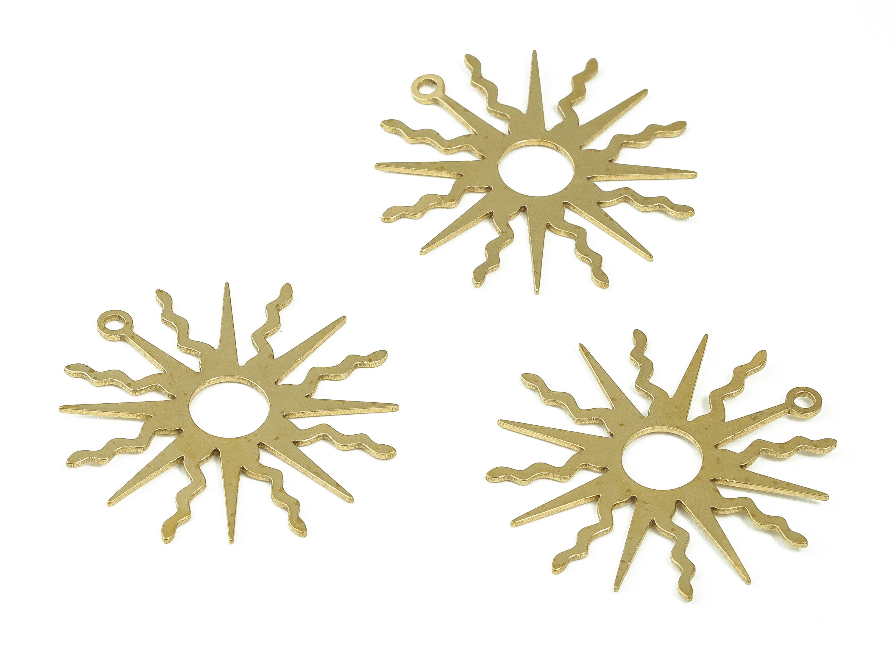Brass Sun Earring Charms - Raw Brass Sun Shaped Pendant Charm - Brass Earrings Charm - Jewelry Making Supplies -30.23x29.33x0.94mm - PP4314 - DOMEDBAZAAR