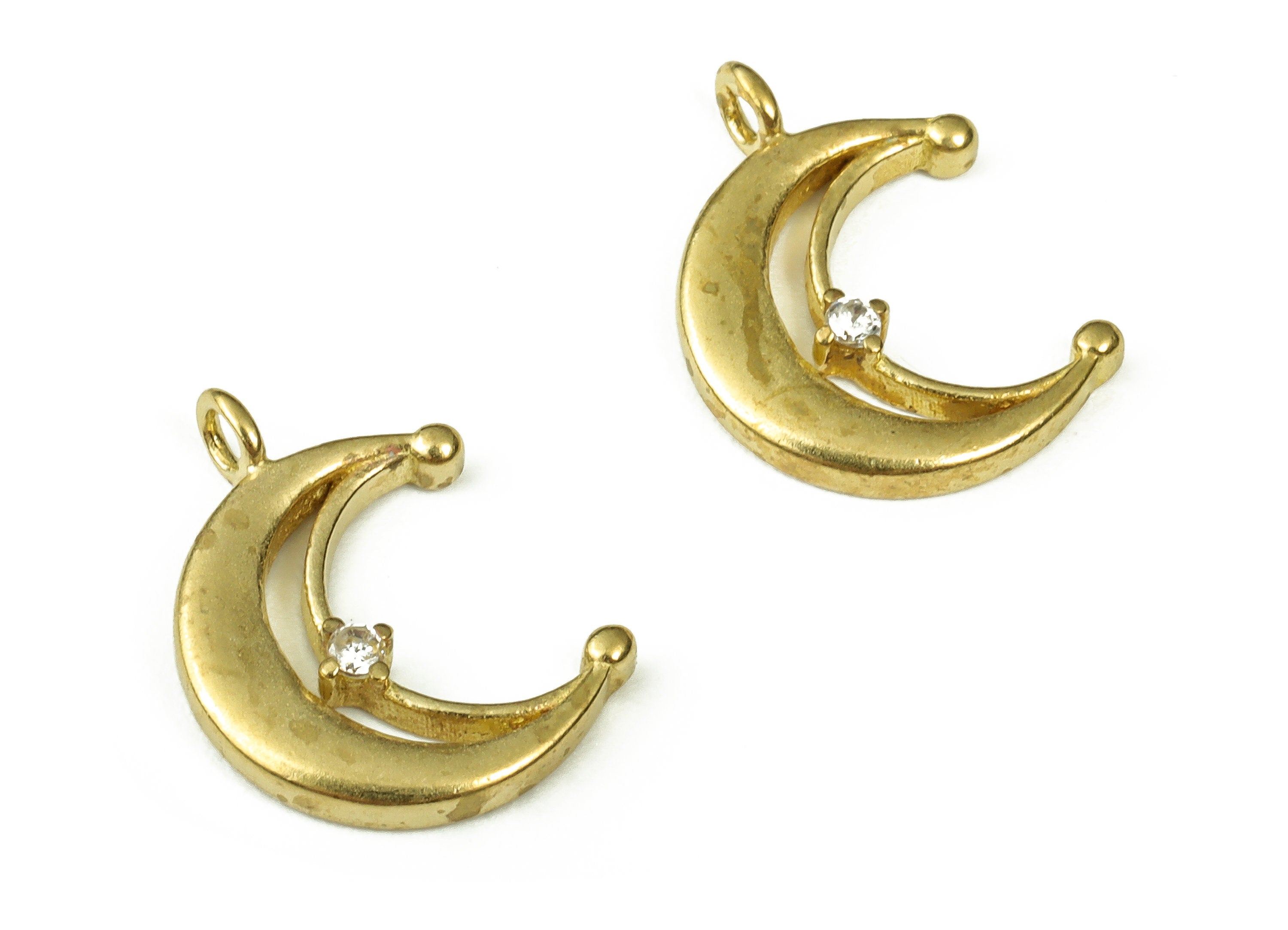 Raw Brass Crescent Moon Earring Charm – Moon Star Charm - Brass Moon Pendant with Zircon – DIY Jewelry Supplies - 13.94x10.38x1.87mm- PP4404 - DOMEDBAZAAR