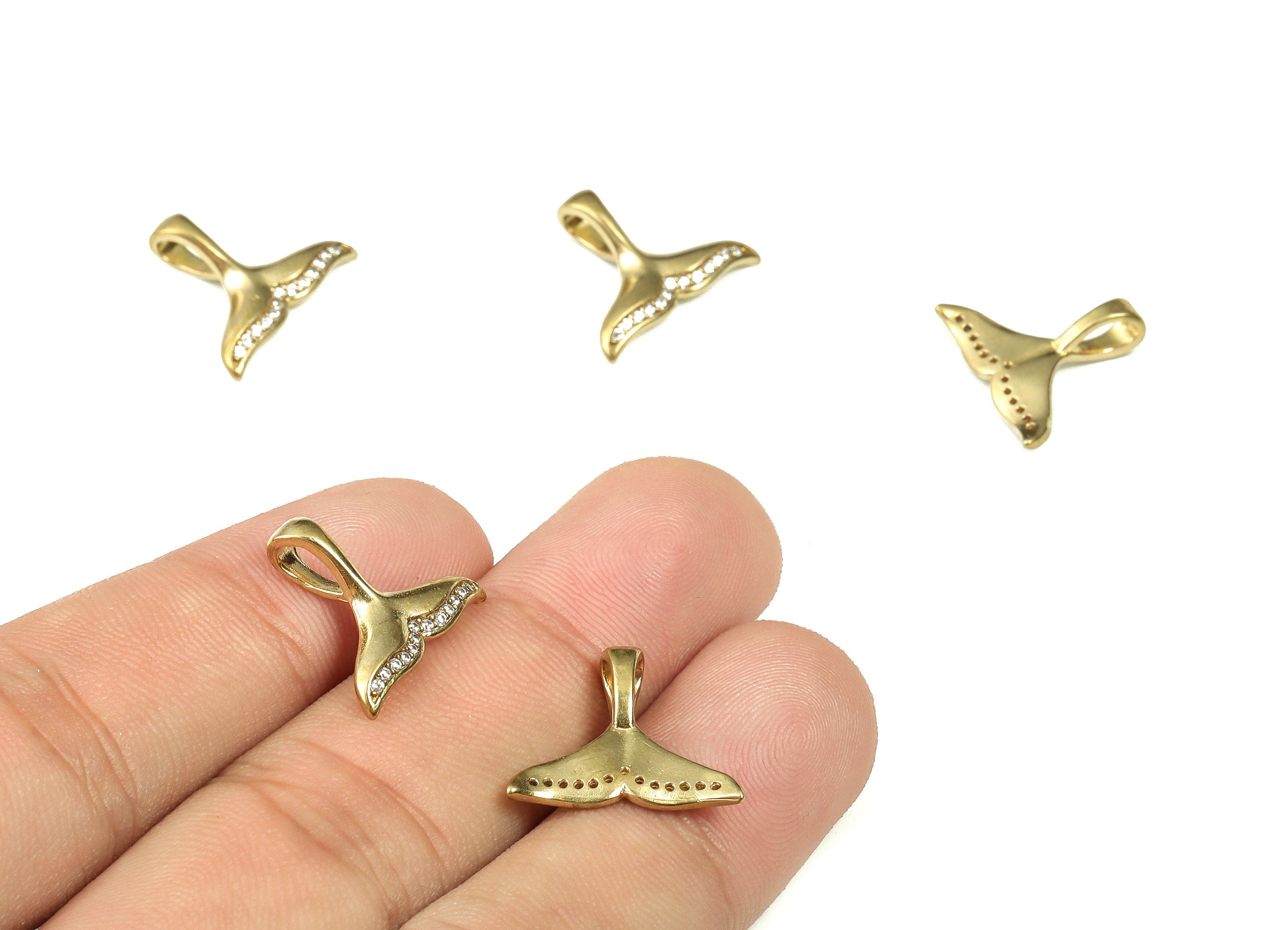 Raw Brass Fish Tail Earring Charm - Brass Dainty Fish Tail Pendant Charm with Zircon – Jewelry Making Supplies - 17.36x14.59x2.14mm - PP4391 - DOMEDBAZAAR