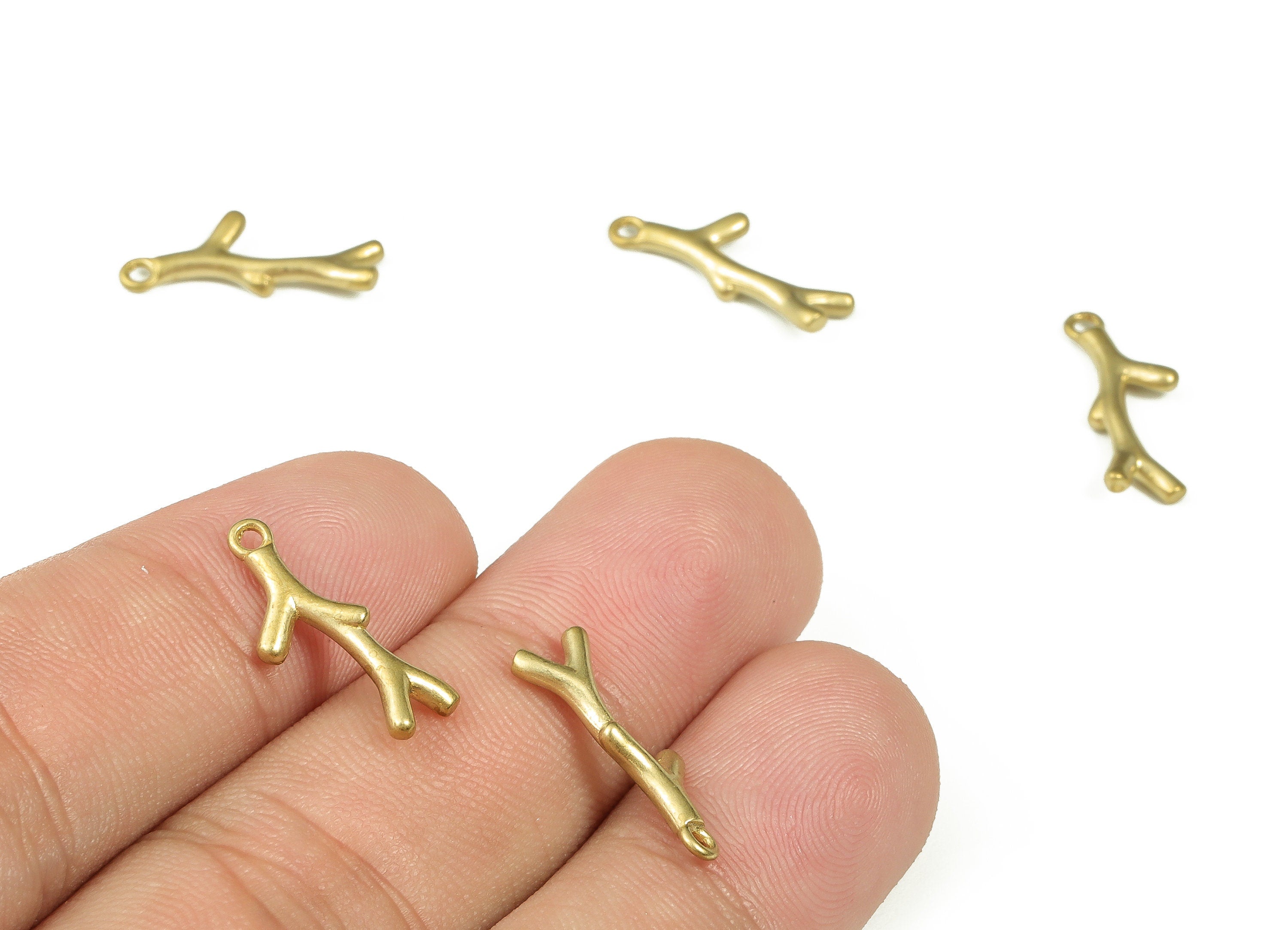 Raw Brass Tree Branch Earring Charms - Brass Branch Pendant Charms – Earring Findings - Jewelry Making Supplies - 18.4x6.97x1.83mm- PP4403 - DOMEDBAZAAR