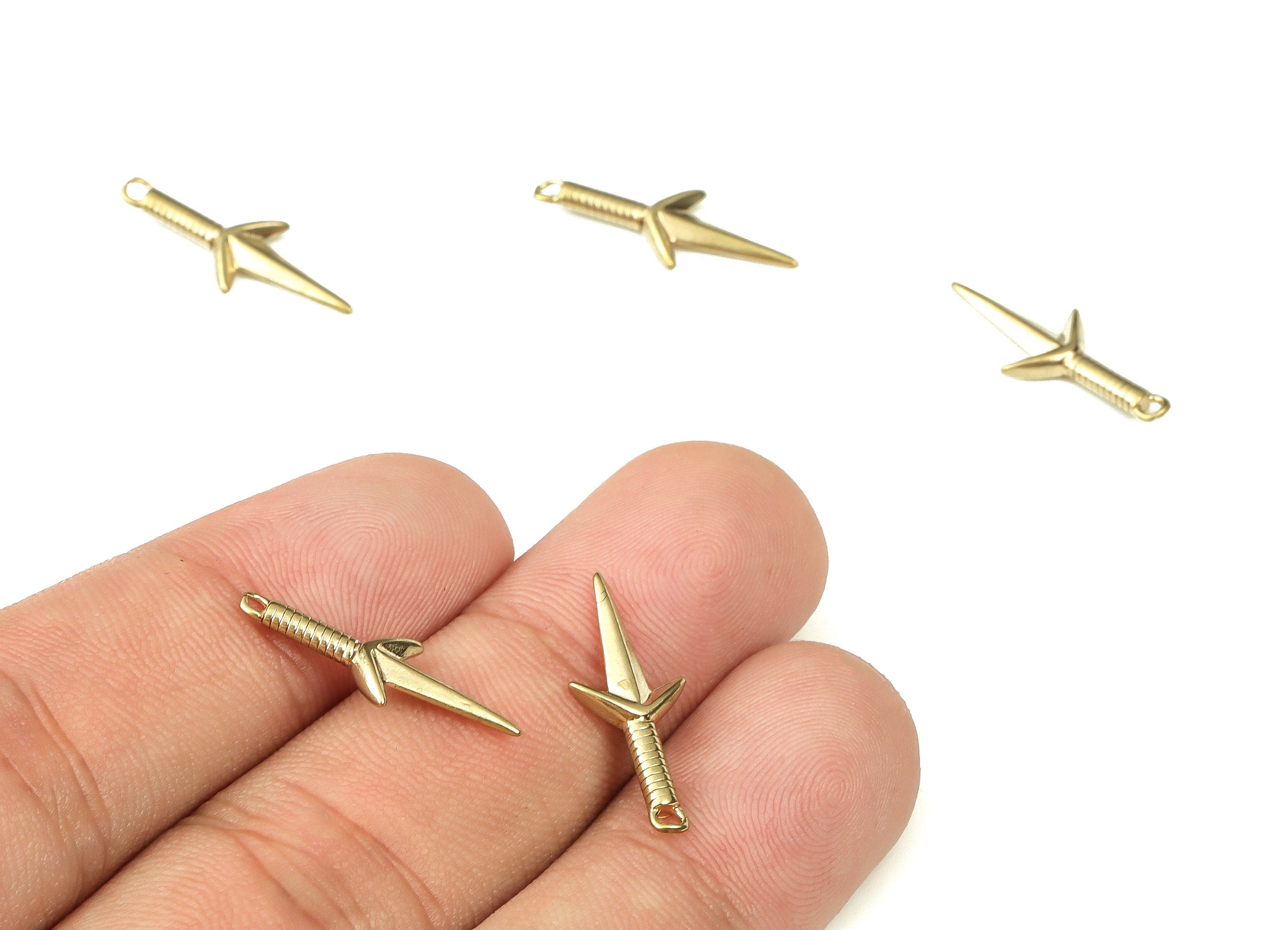 Raw Brass Dagger Pendant Charm - Sword Charm Necklace – Earring Charm – Jewelry Making Supplies - 1.7x21.07x8.57x2.32x0.58mm- PP4379 - DOMEDBAZAAR