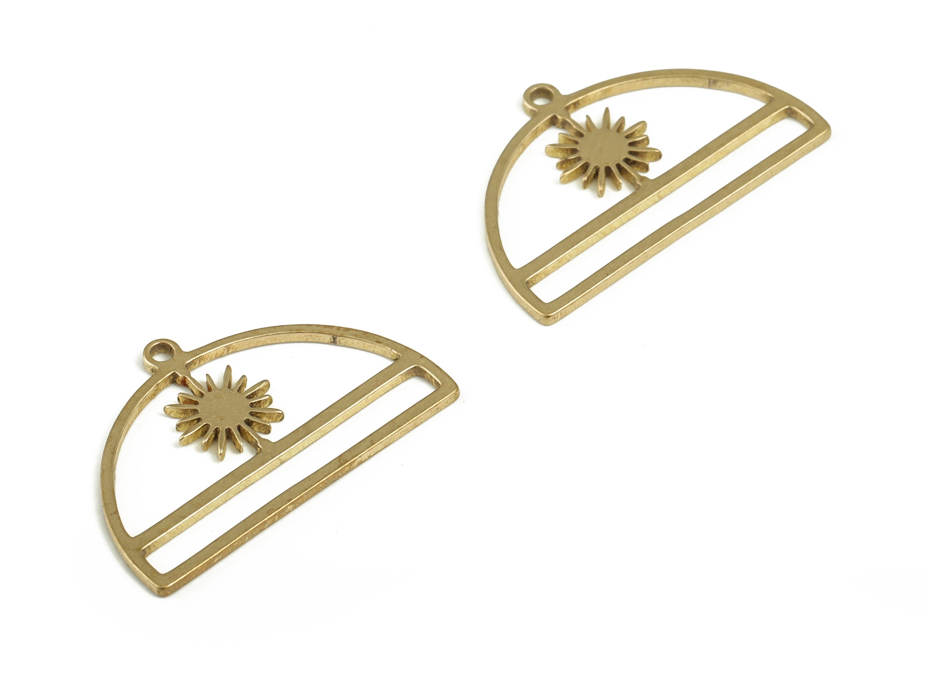 Brass Half Moon Pendant Charms - Raw Brass Semicircle Sun Earrings - Earrings Finding - Jewelry Making Supplies - 21.23x13.81x0.8mm - PP4186 - DOMEDBAZAAR