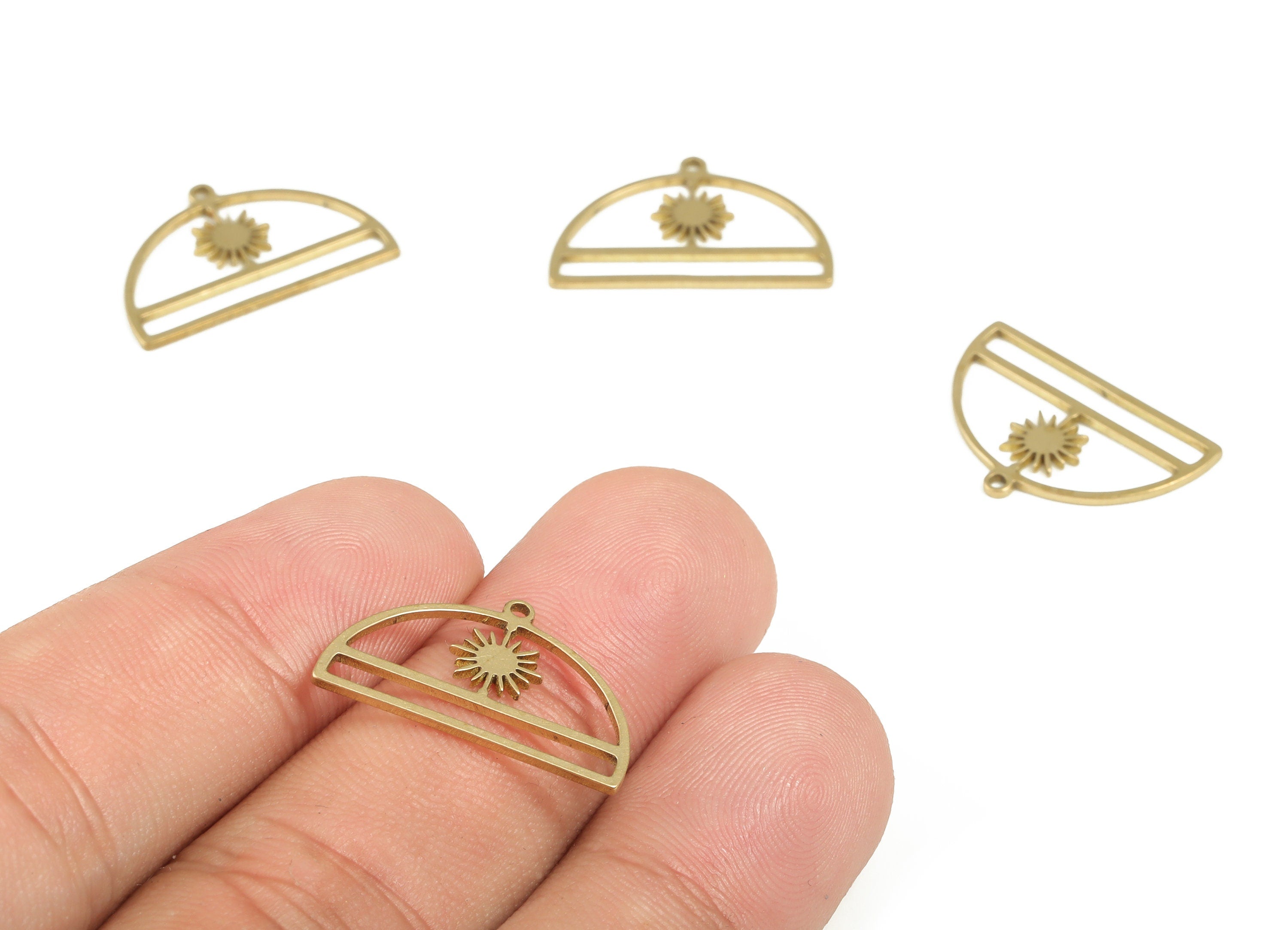 Brass Half Moon Pendant Charms - Raw Brass Semicircle Sun Earrings - Earrings Finding - Jewelry Making Supplies - 21.23x13.81x0.8mm - PP4186 - DOMEDBAZAAR