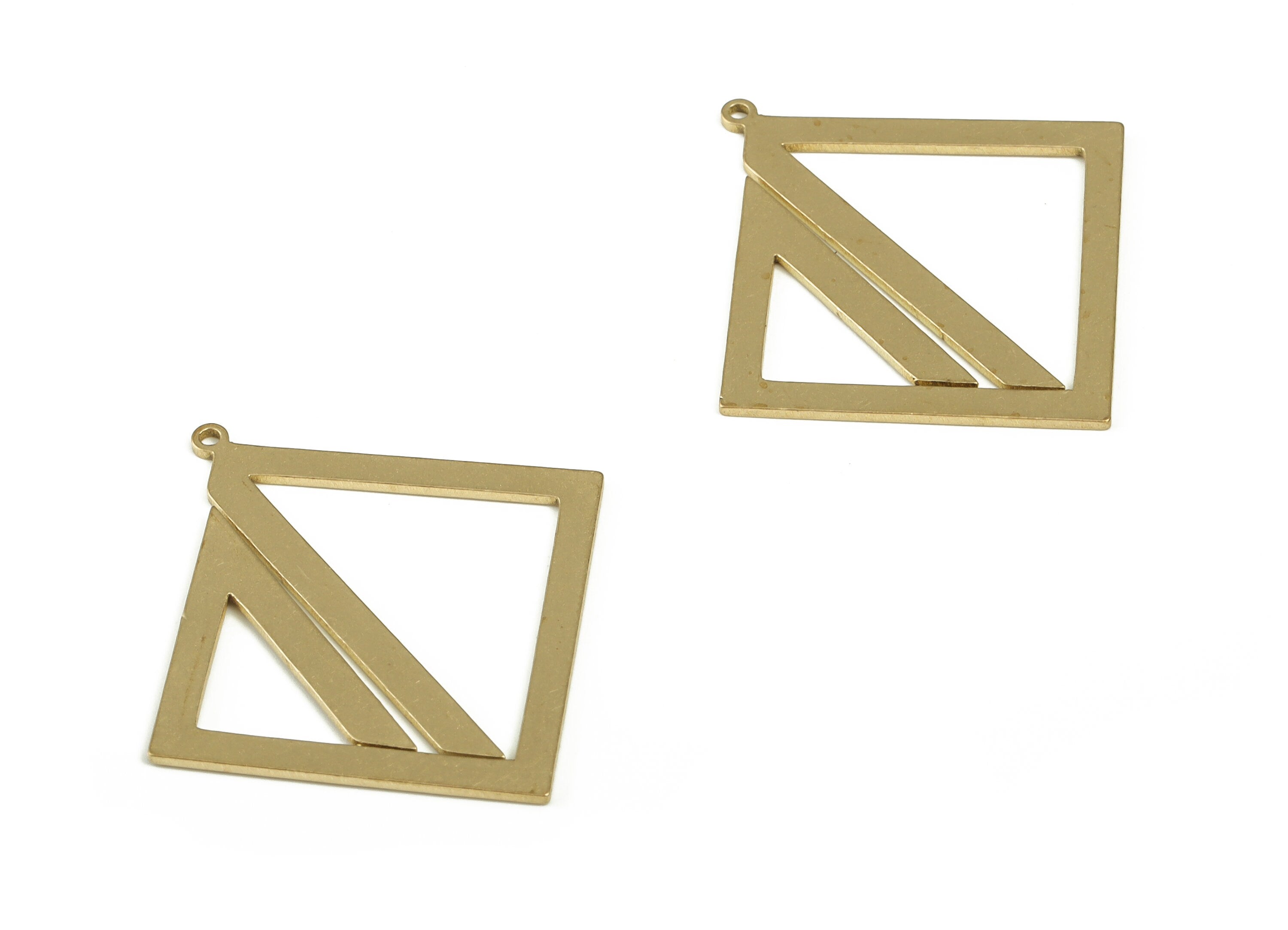 Square Triangles Pendant - Raw Brass Square Triangle Earring Charms - Earrings Finding - Jewelry Making Supplies - 33.85x31.9x0.8mm - PP4191 - DOMEDBAZAAR