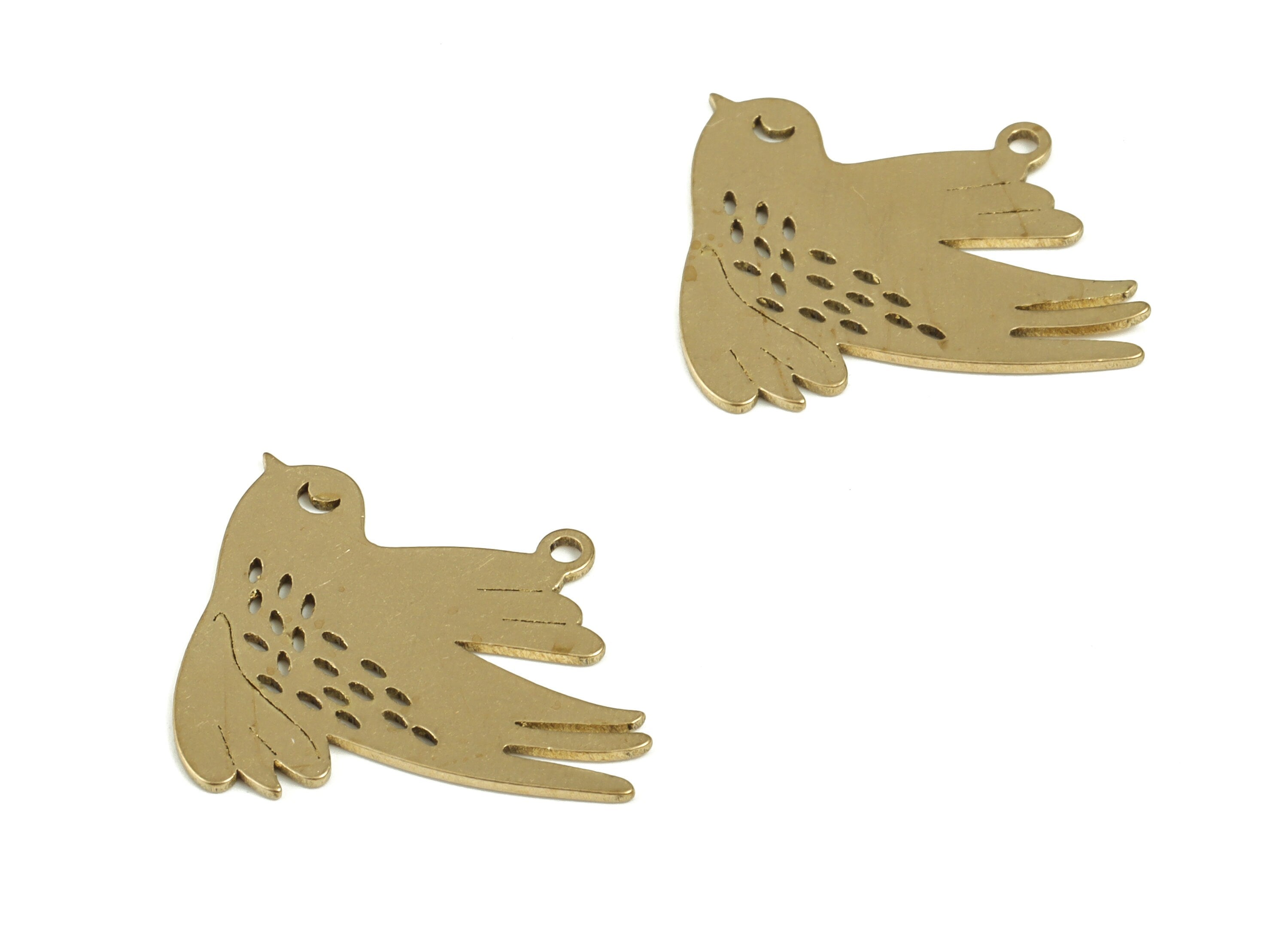 Brass Bird Earring Charms - Raw Brass Flying Bird Pendant - Earring Findings - Jewelry Making Supplies - 21.69x18.3x0.57mm - PP4192 - DOMEDBAZAAR