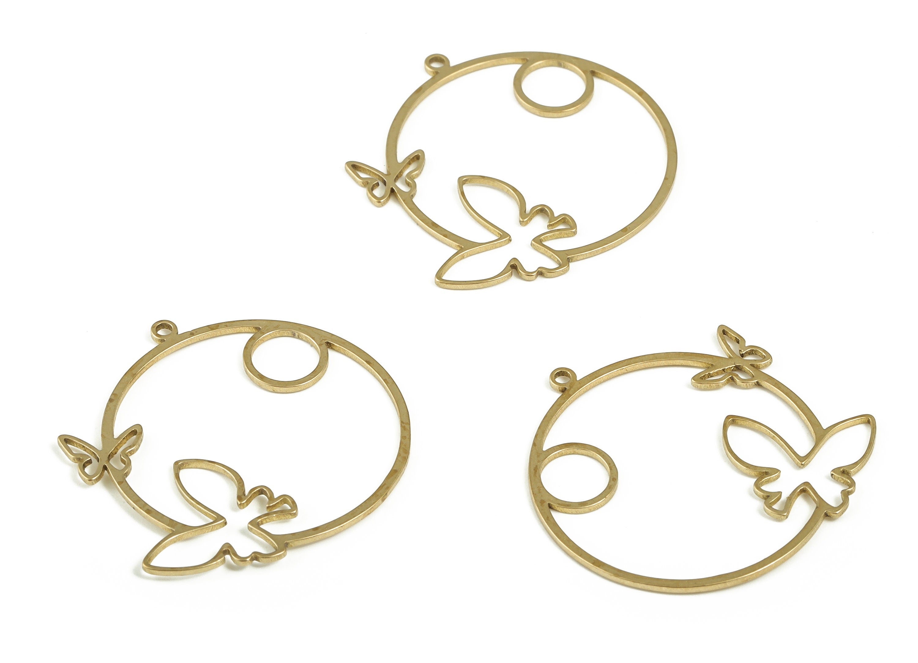 Brass Round Butterfly Earring Charms - Raw Brass Circle Butterfly Pendant - Jewelry Making Supplies - 25.09x24.65x0.73mm - PP4225 - DOMEDBAZAAR